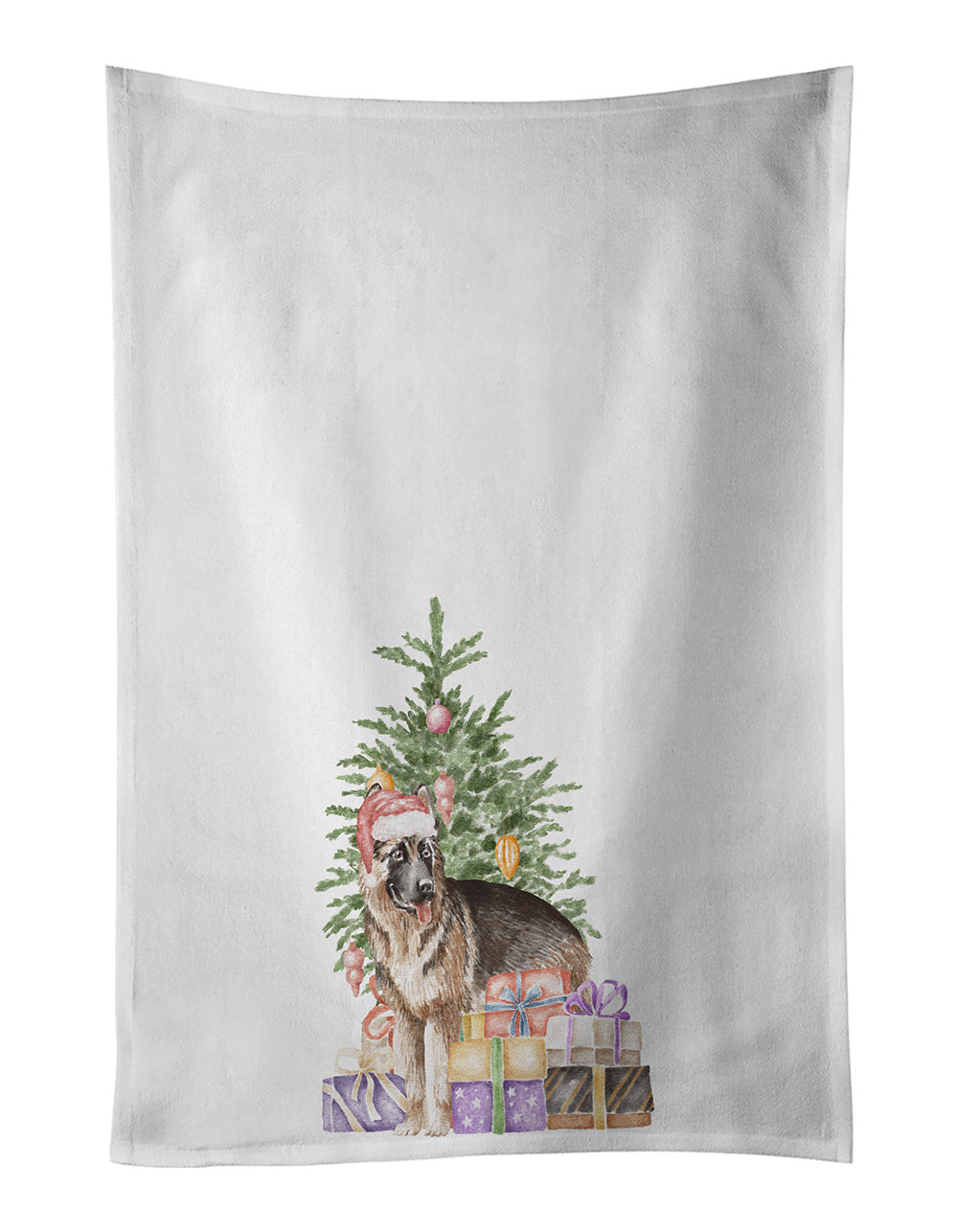 NEW German Shepherd Christmas Presents and Tree Kitchen Towel Set of 2 White Dish Towels Decorative Bathroom Hand towel for Hand, Face, Hair, Yoga, Tea, Dishcloth, 19 X 28", White