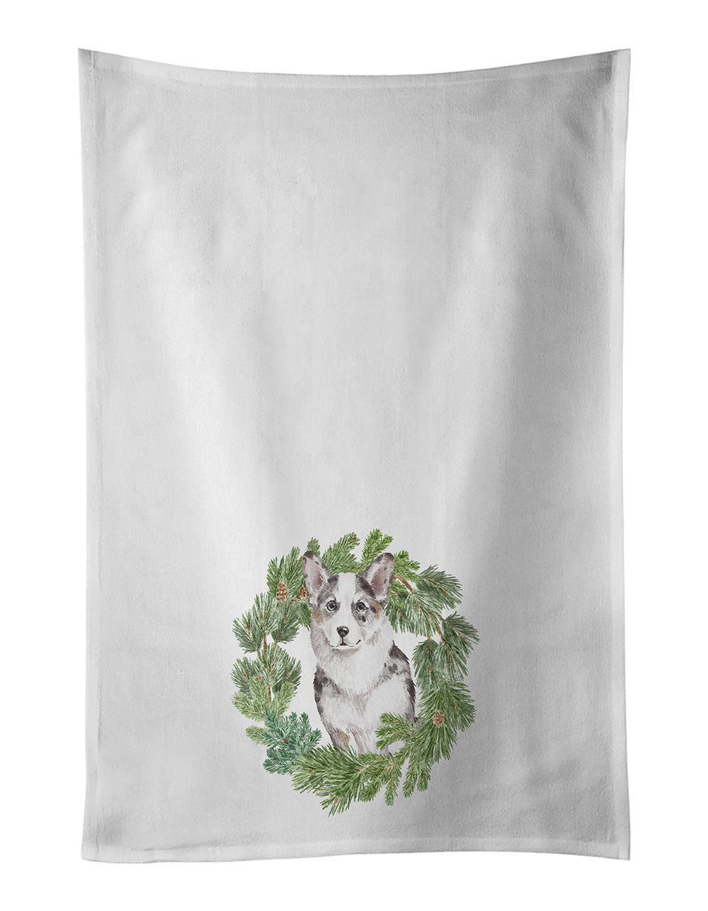 NEW Corgi Blue Merle Christmas Wreath Kitchen Towel Set of 2 White Dish Towels Decorative Bathroom Hand towel for Hand, Face, Hair, Yoga, Tea, Dishcloth, 19 X 28", White