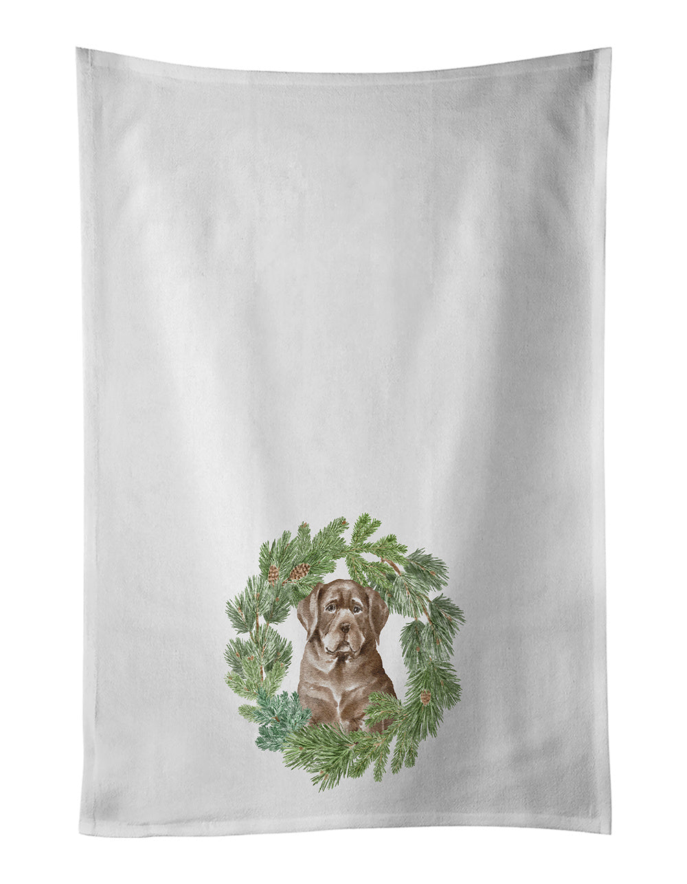 NEW Labrador Retriever Puppy Chocolate Christmas Wreath Kitchen Towel Set of 2 White Dish Towels Decorative Bathroom Hand towel for Hand, Face, Hair, Yoga, Tea, Dishcloth, 19 X 28", White