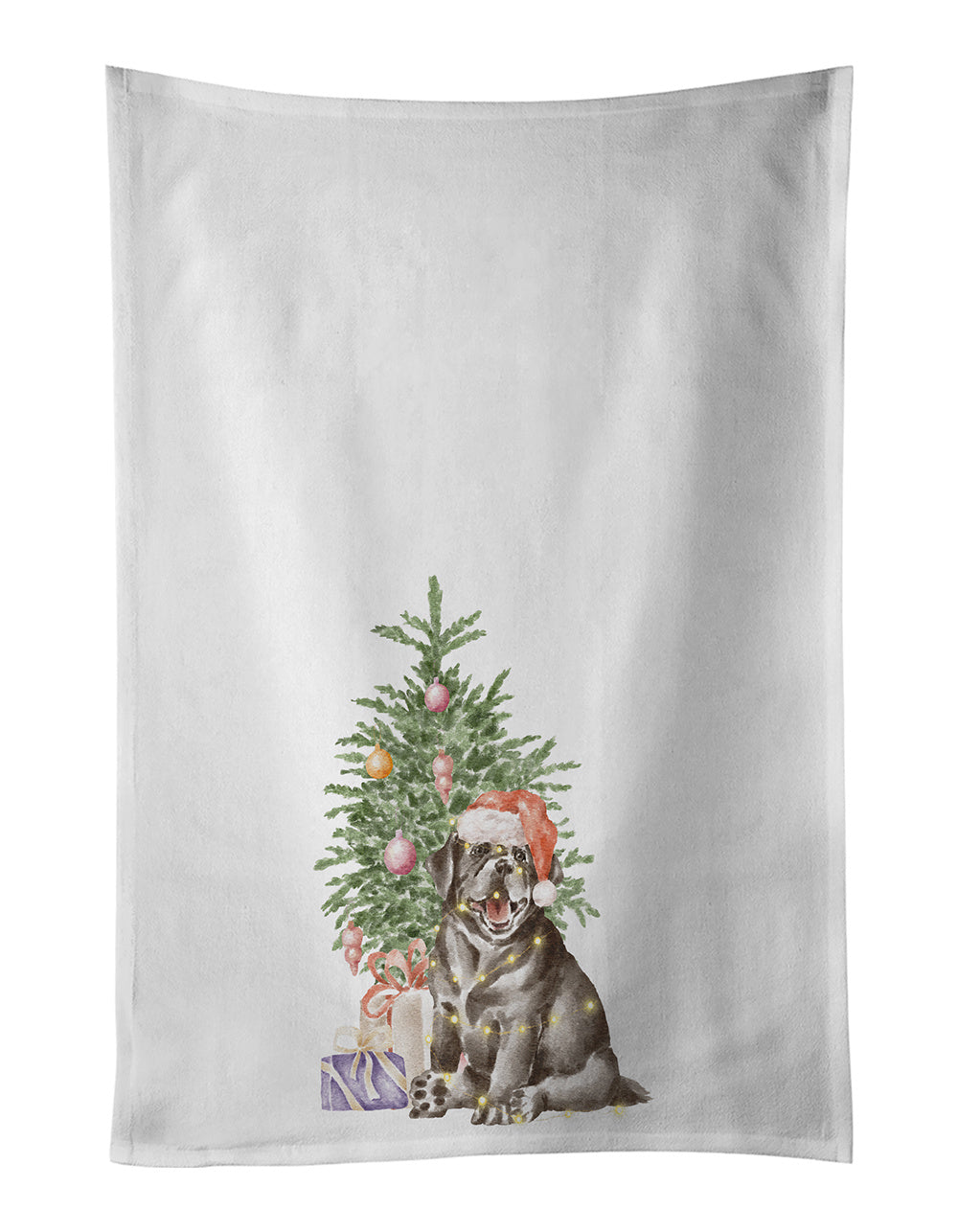 NEW Labrador Retriever Black Puppy Christmas Presents and Tree Kitchen Towel Set of 2 White Dish Towels Decorative Bathroom Hand towel for Hand, Face, Hair, Yoga, Tea, Dishcloth, 19 X 28", White