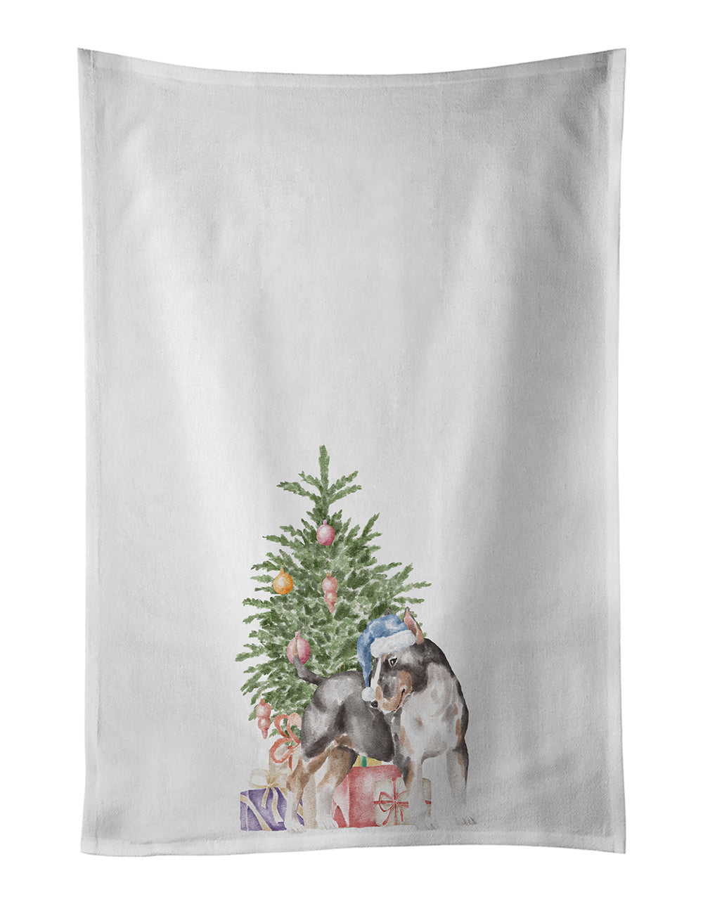 NEW Bull Terrier Tricolor Christmas Presents and Tree Kitchen Towel Set of 2 White Dish Towels Decorative Bathroom Hand towel for Hand, Face, Hair, Yoga, Tea, Dishcloth, 19 X 28", White