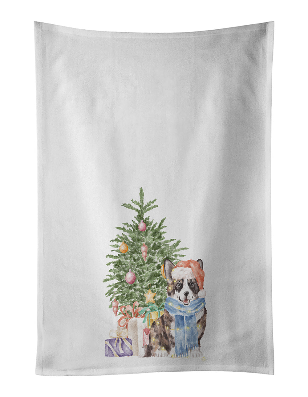 NEW Corgi Cardigan Christmas Presents and Tree Kitchen Towel Set of 2 White Dish Towels Decorative Bathroom Hand towel for Hand, Face, Hair, Yoga, Tea, Dishcloth, 19 X 28", White