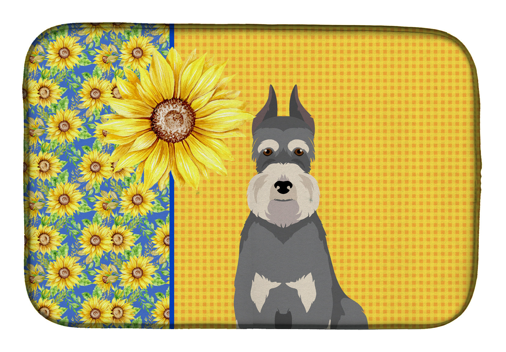 Summer Sunflowers Salt Pepper Schnauzer Dish Drying Mat Absorbent Dish Drying Mat Pad for Kitchen Counter Dish Drainer Mat for Countertop, 14 x 21", Multicolor