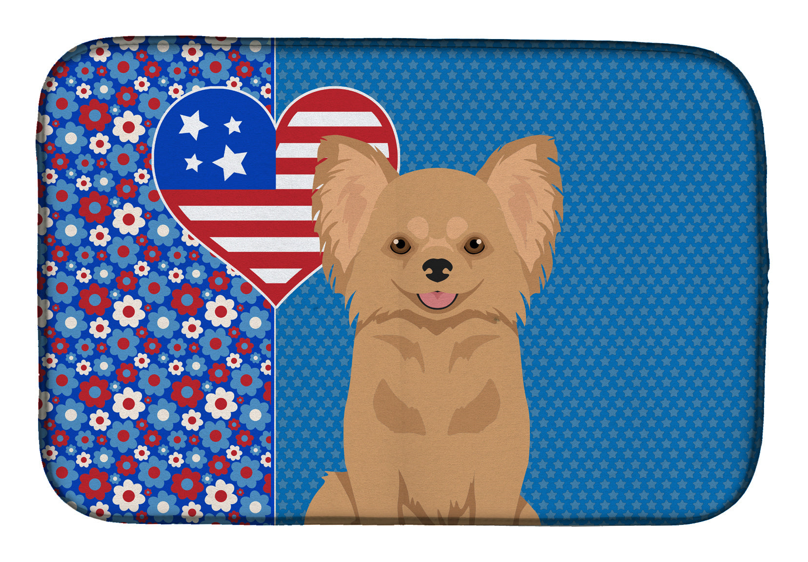 Longhaired Gold Chihuahua USA American Dish Drying Mat Absorbent Dish Drying Mat Pad for Kitchen Counter Dish Drainer Mat for Countertop, 14 x 21", Multicolor