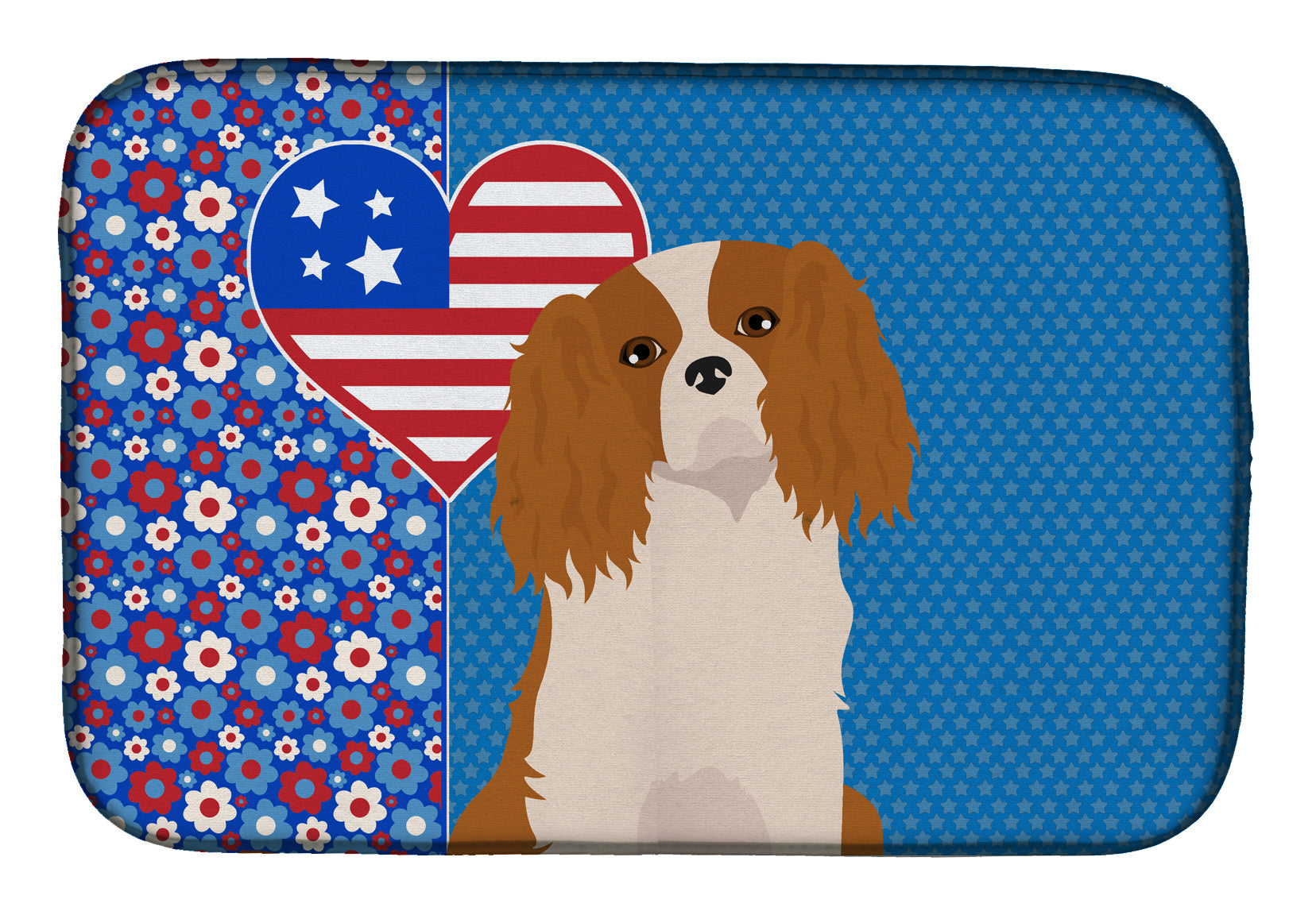 Blenheim Cavalier Spaniel USA American Dish Drying Mat Absorbent Dish Drying Mat Pad for Kitchen Counter Dish Drainer Mat for Countertop, 14 x 21", Multicolor