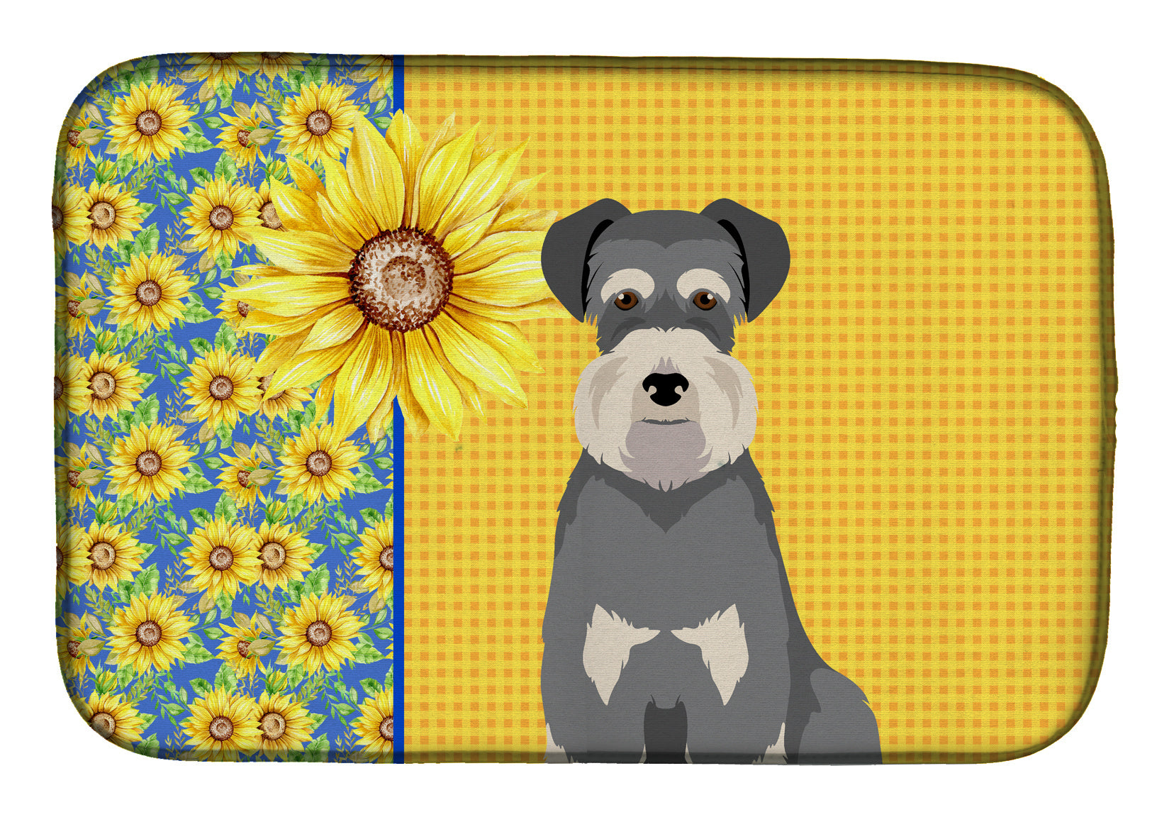 Summer Sunflowers Salt Pepper Natural Ears Schnauzer Dish Drying Mat Absorbent Dish Drying Mat Pad for Kitchen Counter Dish Drainer Mat for Countertop, 14 x 21", Multicolor