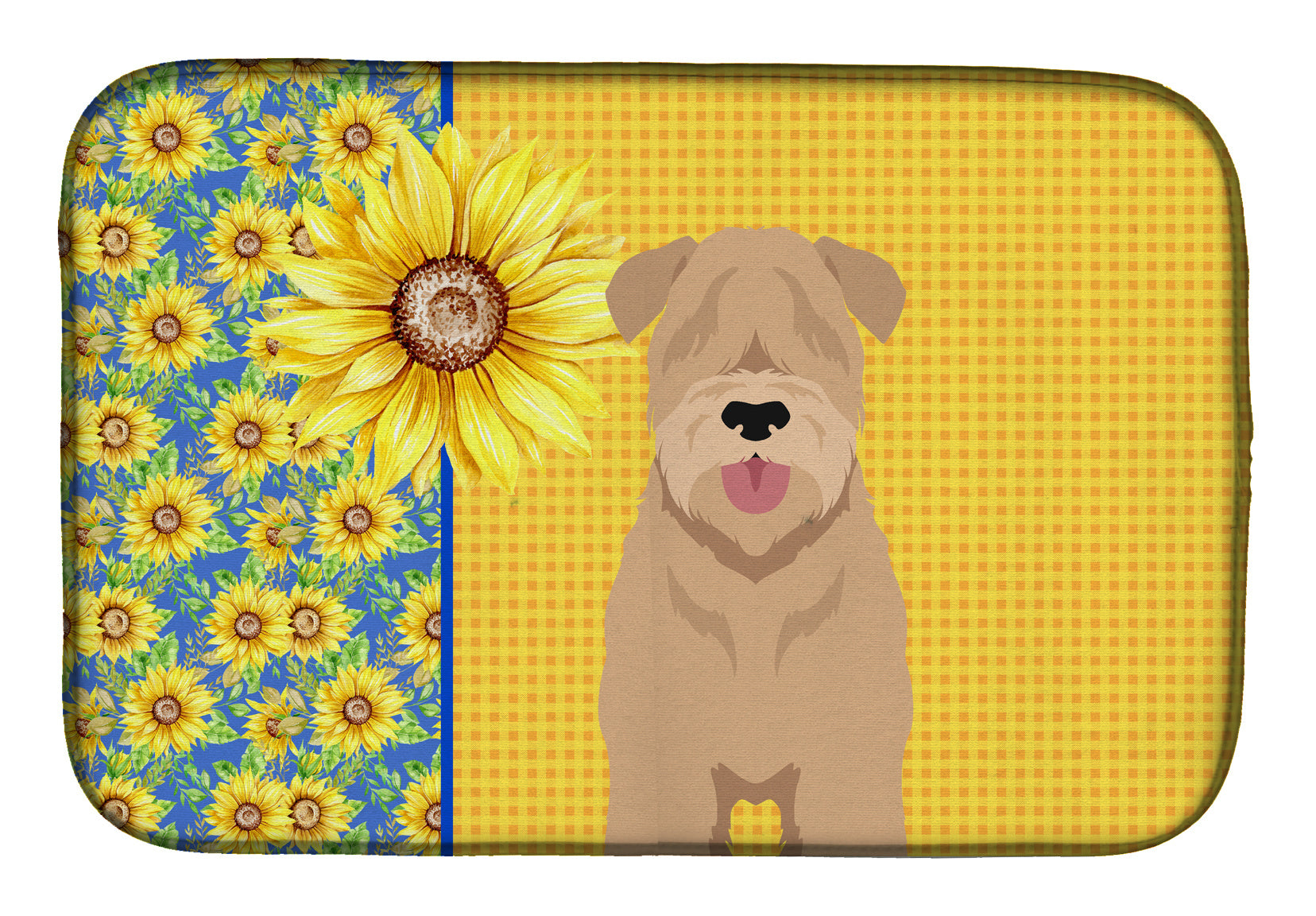 Summer Sunflowers Red Wheaten Terrier Dish Drying Mat Absorbent Dish Drying Mat Pad for Kitchen Counter Dish Drainer Mat for Countertop, 14 x 21", Multicolor