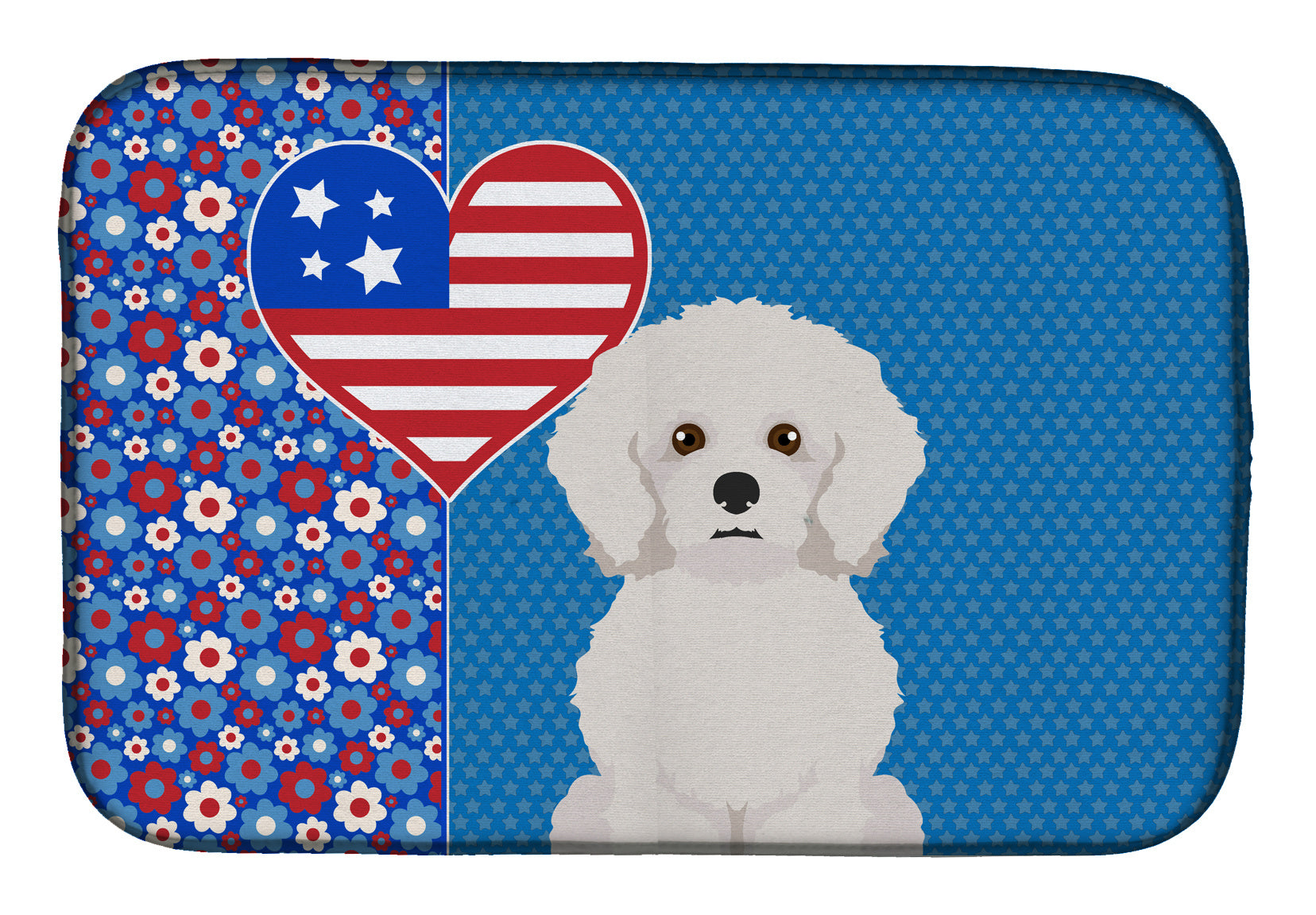 Bichon Frise USA American Dish Drying Mat Absorbent Dish Drying Mat Pad for Kitchen Counter Dish Drainer Mat for Countertop, 14 x 21", Multicolor