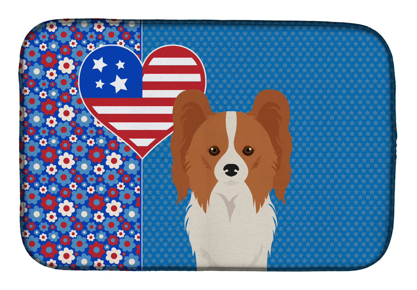 Red and White Papillon USA American Dish Drying Mat Absorbent Dish Drying Mat Pad for Kitchen Counter Dish Drainer Mat for Countertop, 14 x 21", Multicolor