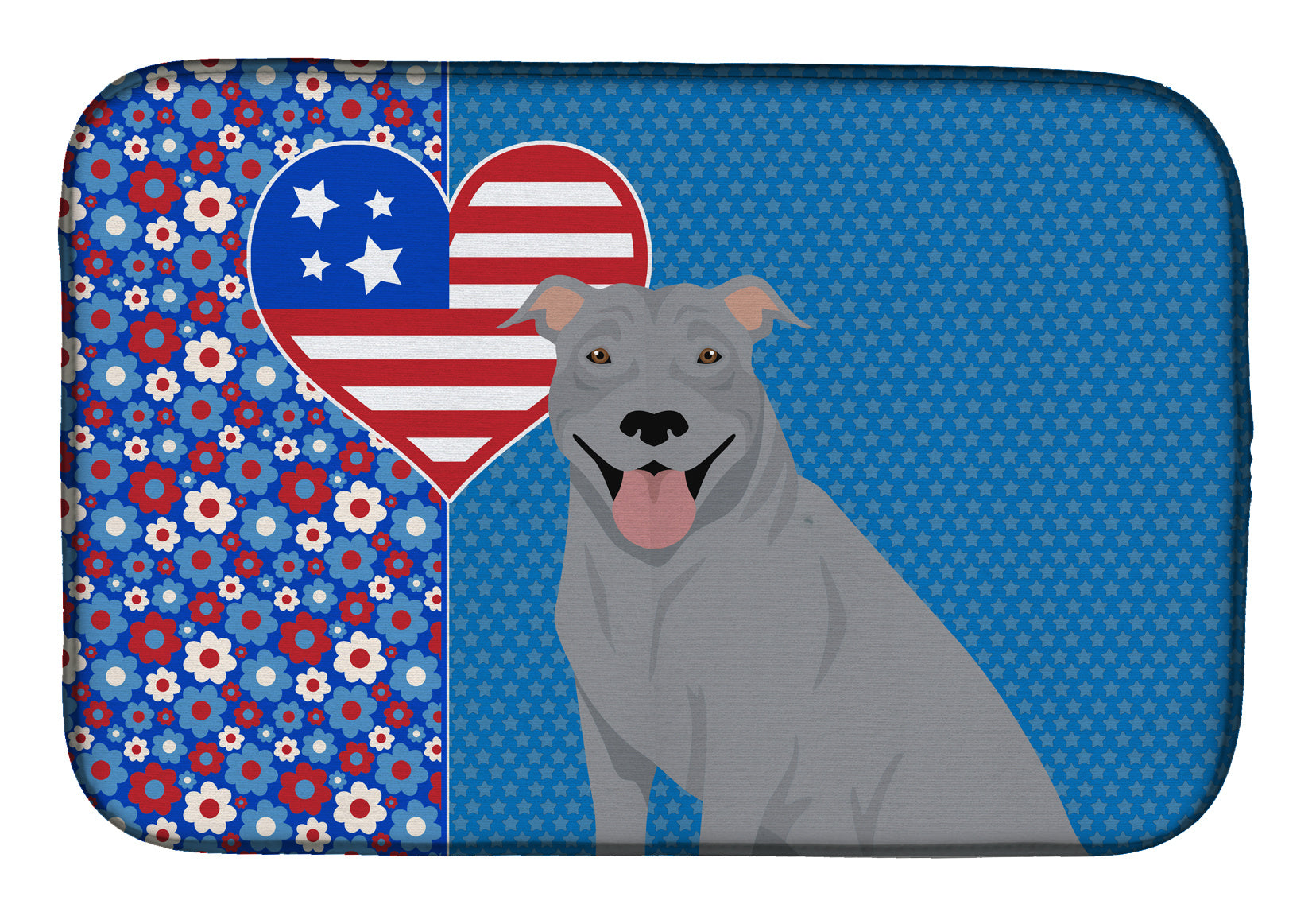 NEW Blue Pit Bull Terrier USA American Dish Drying Mat Absorbent Dish Drying Mat Pad for Kitchen Counter Dish Drainer Mat for Countertop, 14 x 21", Multicolor