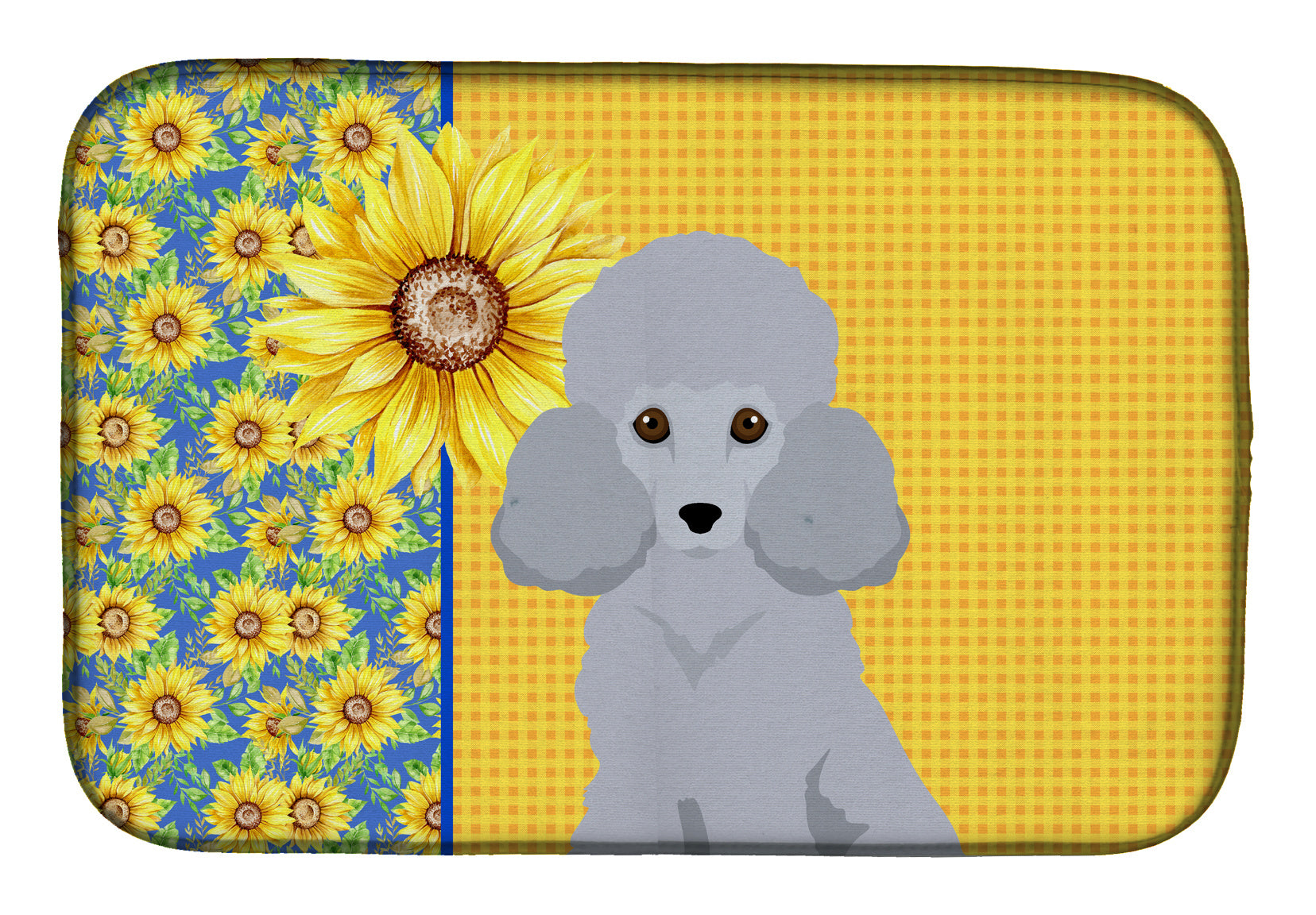 Summer Sunflowers Toy Silver Poodle Dish Drying Mat Absorbent Dish Drying Mat Pad for Kitchen Counter Dish Drainer Mat for Countertop, 14 x 21", Multicolor