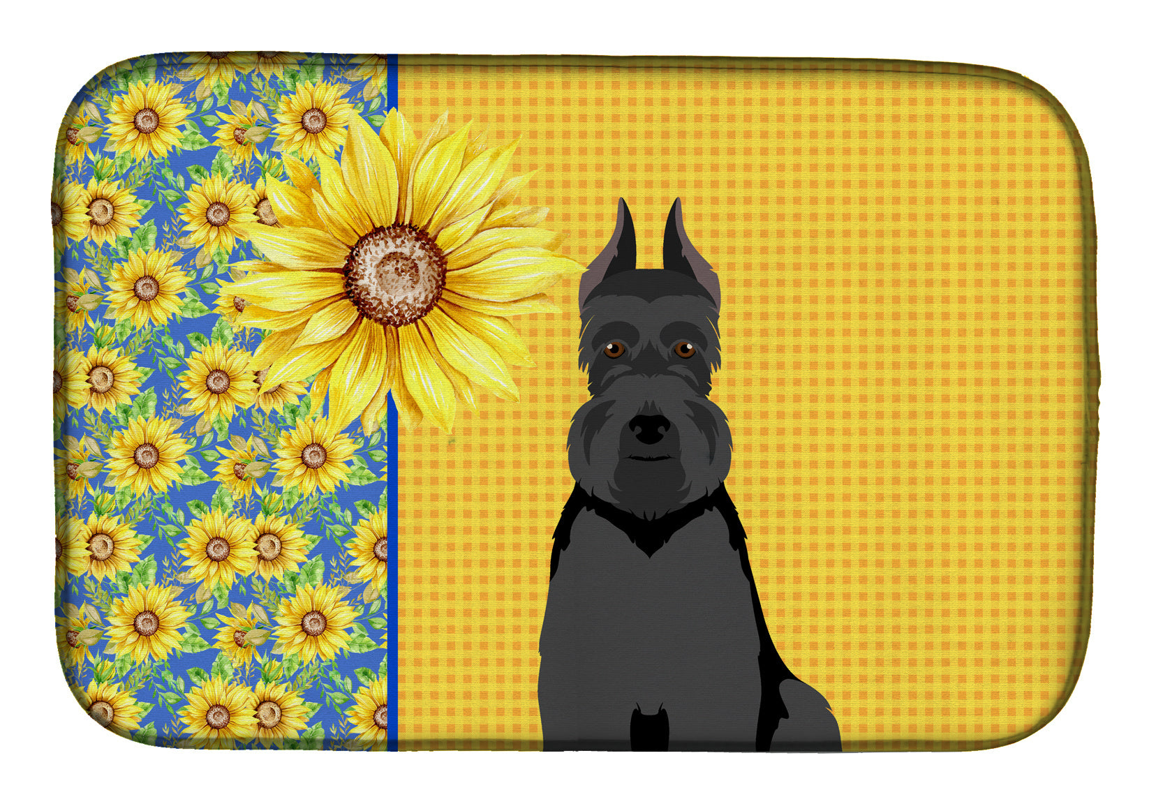 Summer Sunflowers Black Schnauzer Dish Drying Mat Absorbent Dish Drying Mat Pad for Kitchen Counter Dish Drainer Mat for Countertop, 14 x 21", Multicolor