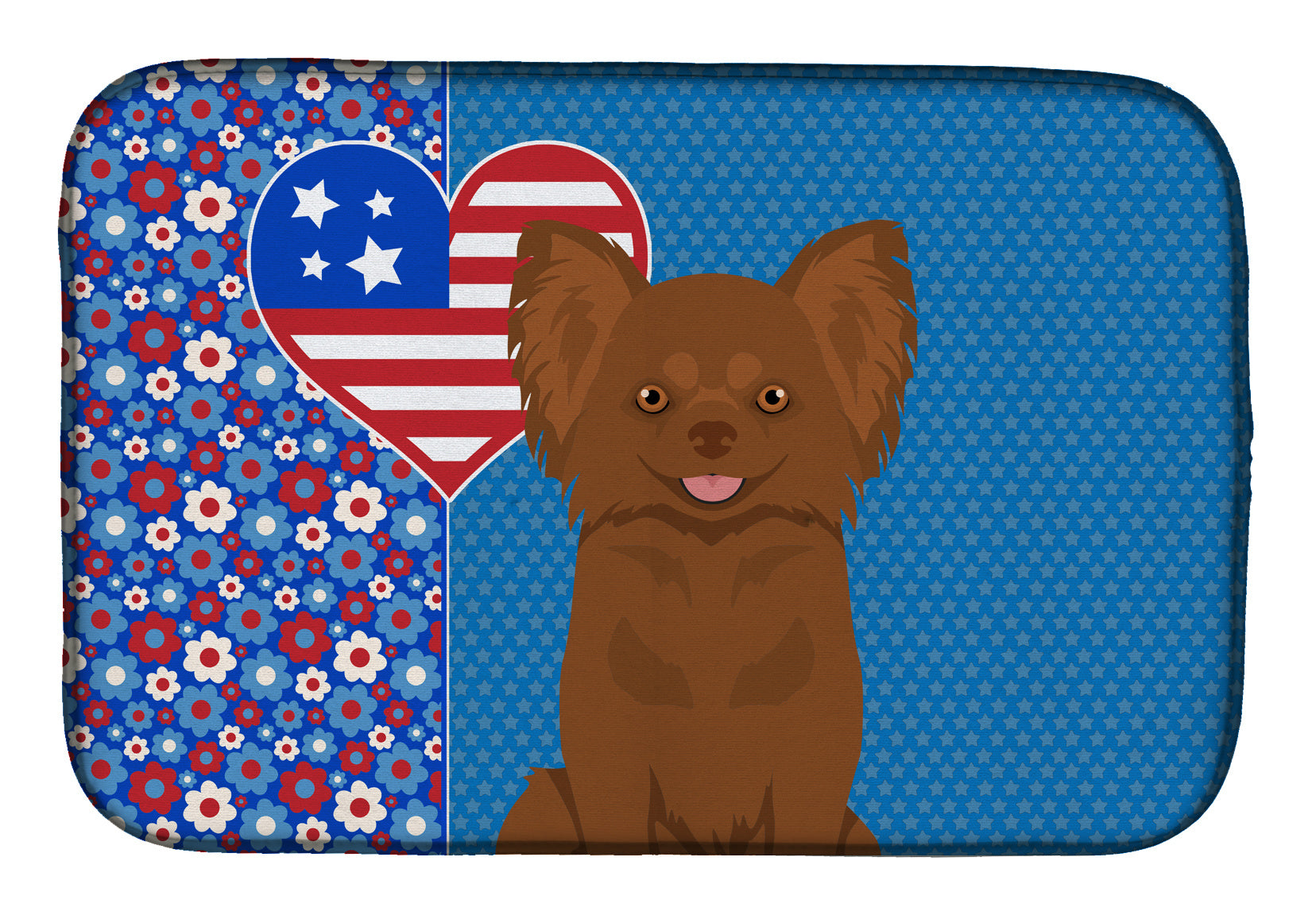 Longhaired Chocolate Chihuahua USA American Dish Drying Mat Absorbent Dish Drying Mat Pad for Kitchen Counter Dish Drainer Mat for Countertop, 14 x 21", Multicolor