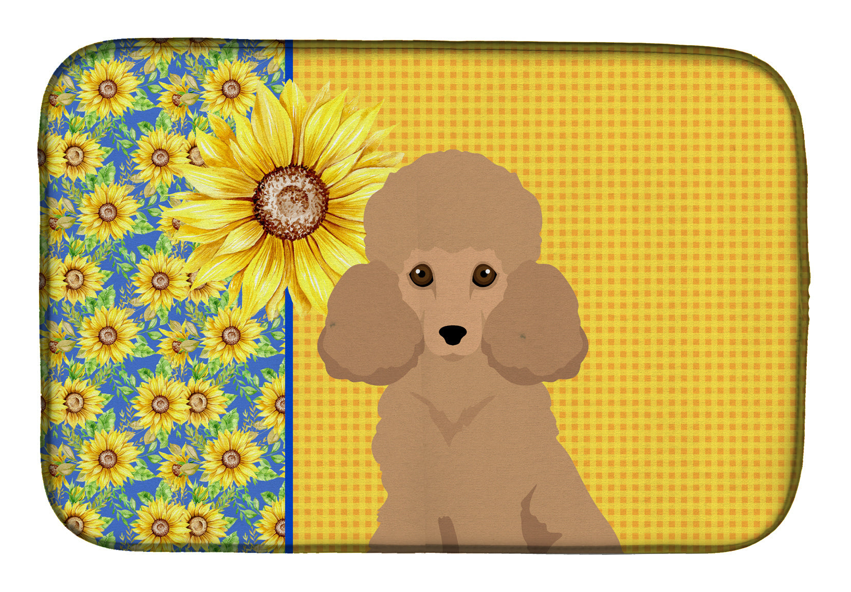 Summer Sunflowers Toy Apricot Poodle Dish Drying Mat Absorbent Dish Drying Mat Pad for Kitchen Counter Dish Drainer Mat for Countertop, 14 x 21", Multicolor