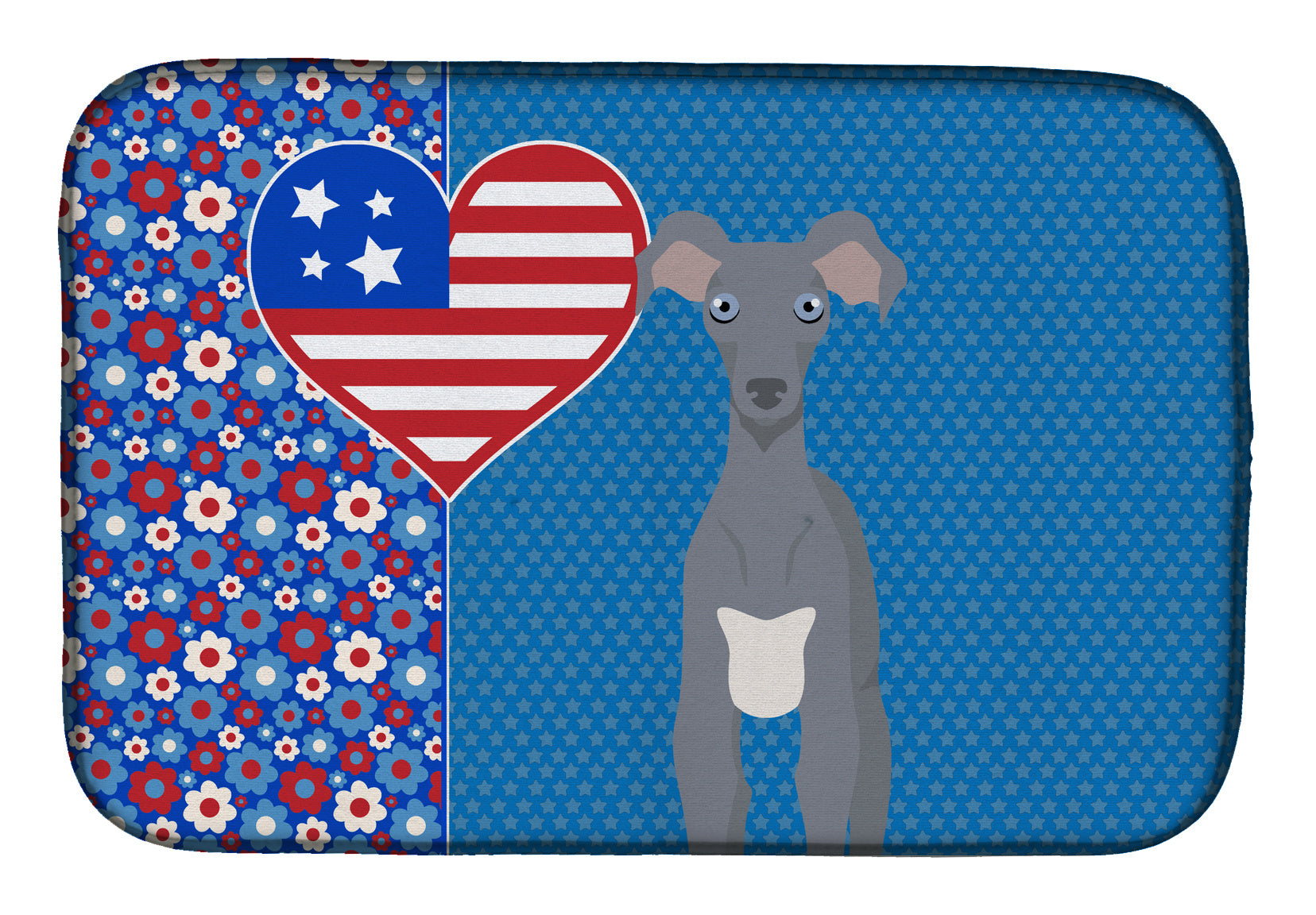 Gray Italian Greyhound USA American Dish Drying Mat Absorbent Dish Drying Mat Pad for Kitchen Counter Dish Drainer Mat for Countertop, 14 x 21", Multicolor