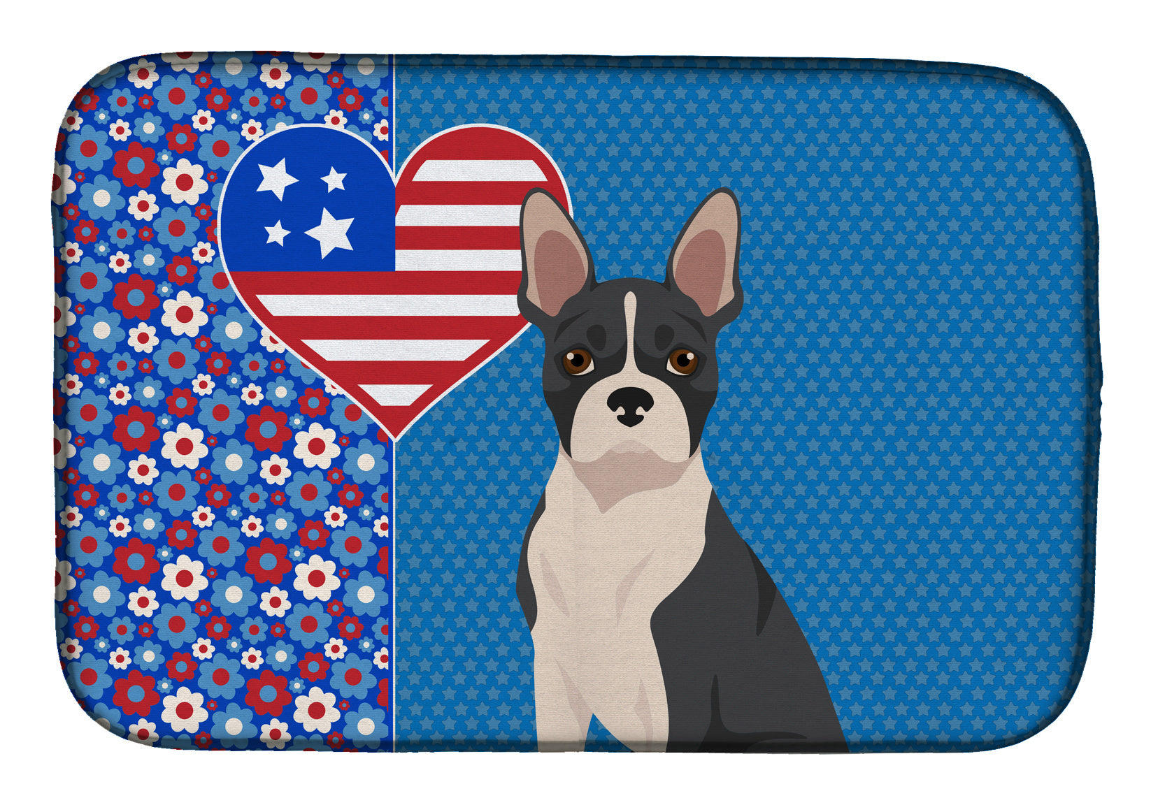 Black Boston Terrier USA American Dish Drying Mat Absorbent Dish Drying Mat Pad for Kitchen Counter Dish Drainer Mat for Countertop, 14 x 21", Multicolor