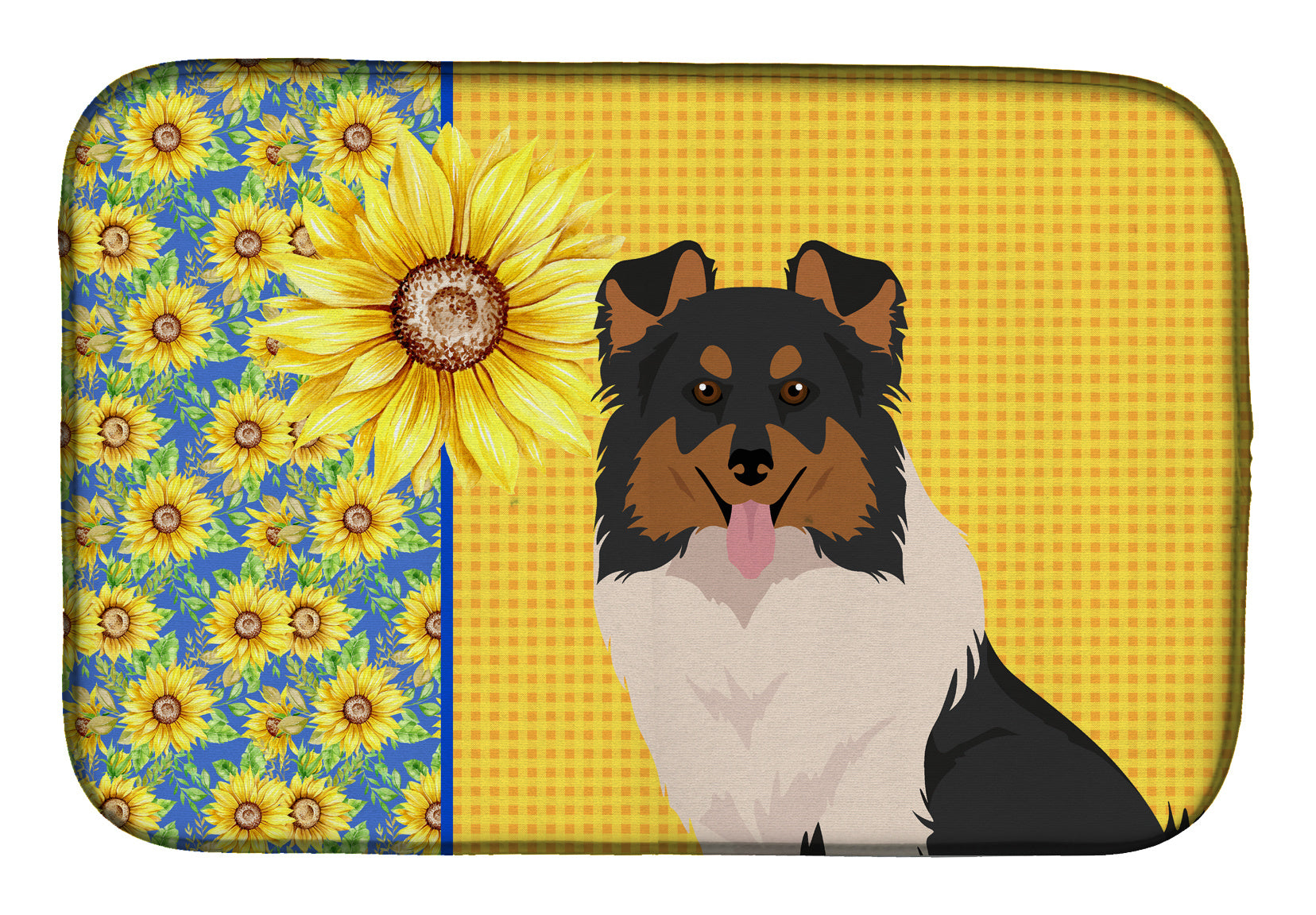 Summer Sunflowers Tricolor Sheltie Dish Drying Mat Absorbent Dish Drying Mat Pad for Kitchen Counter Dish Drainer Mat for Countertop, 14 x 21", Multicolor