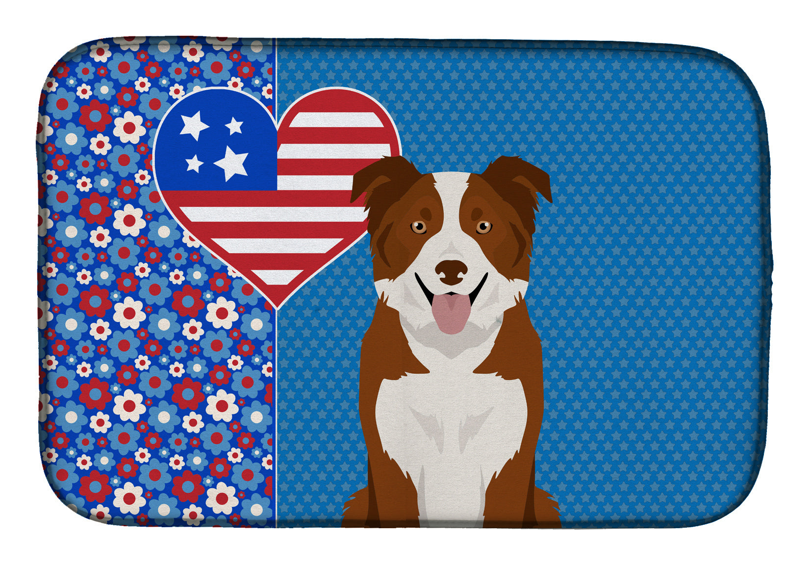 Red and White Border Collie USA American Dish Drying Mat Absorbent Dish Drying Mat Pad for Kitchen Counter Dish Drainer Mat for Countertop, 14 x 21", Multicolor