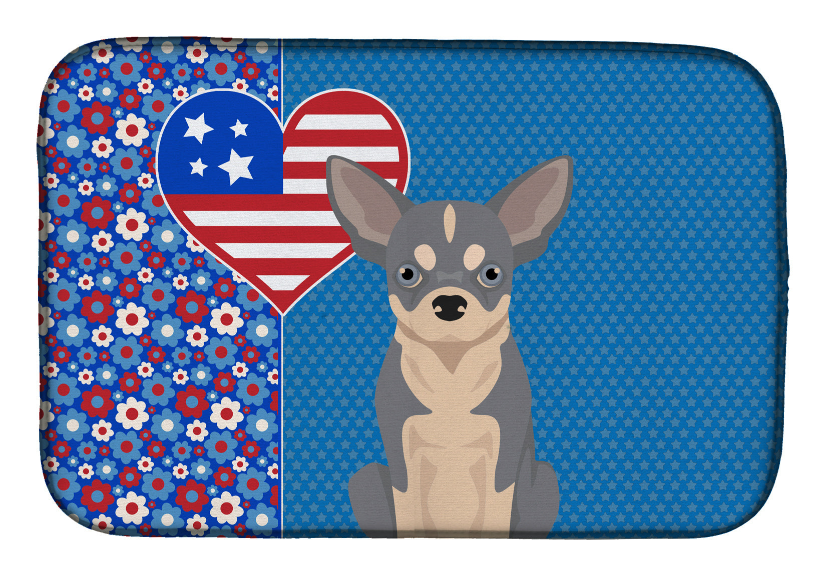 Blue and White Chihuahua USA American Dish Drying Mat Absorbent Dish Drying Mat Pad for Kitchen Counter Dish Drainer Mat for Countertop, 14 x 21", Multicolor