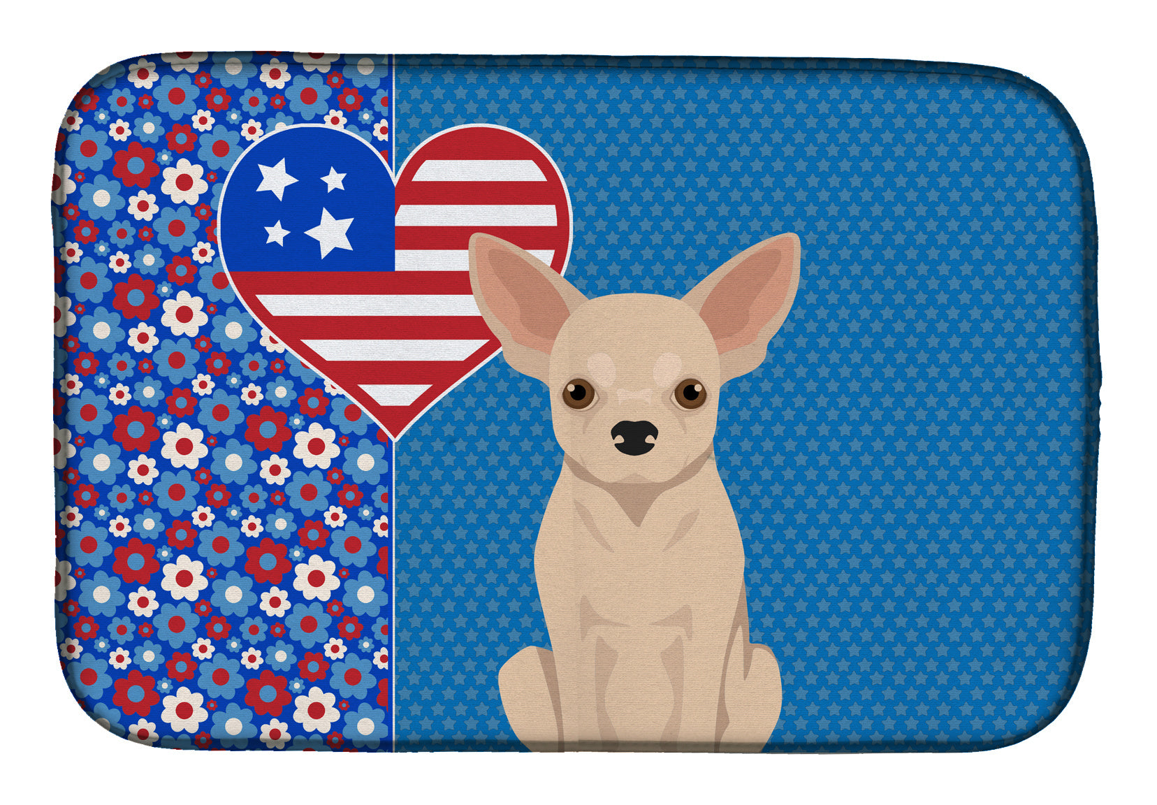 Fawn Chihuahua USA American Dish Drying Mat Absorbent Dish Drying Mat Pad for Kitchen Counter Dish Drainer Mat for Countertop, 14 x 21", Multicolor