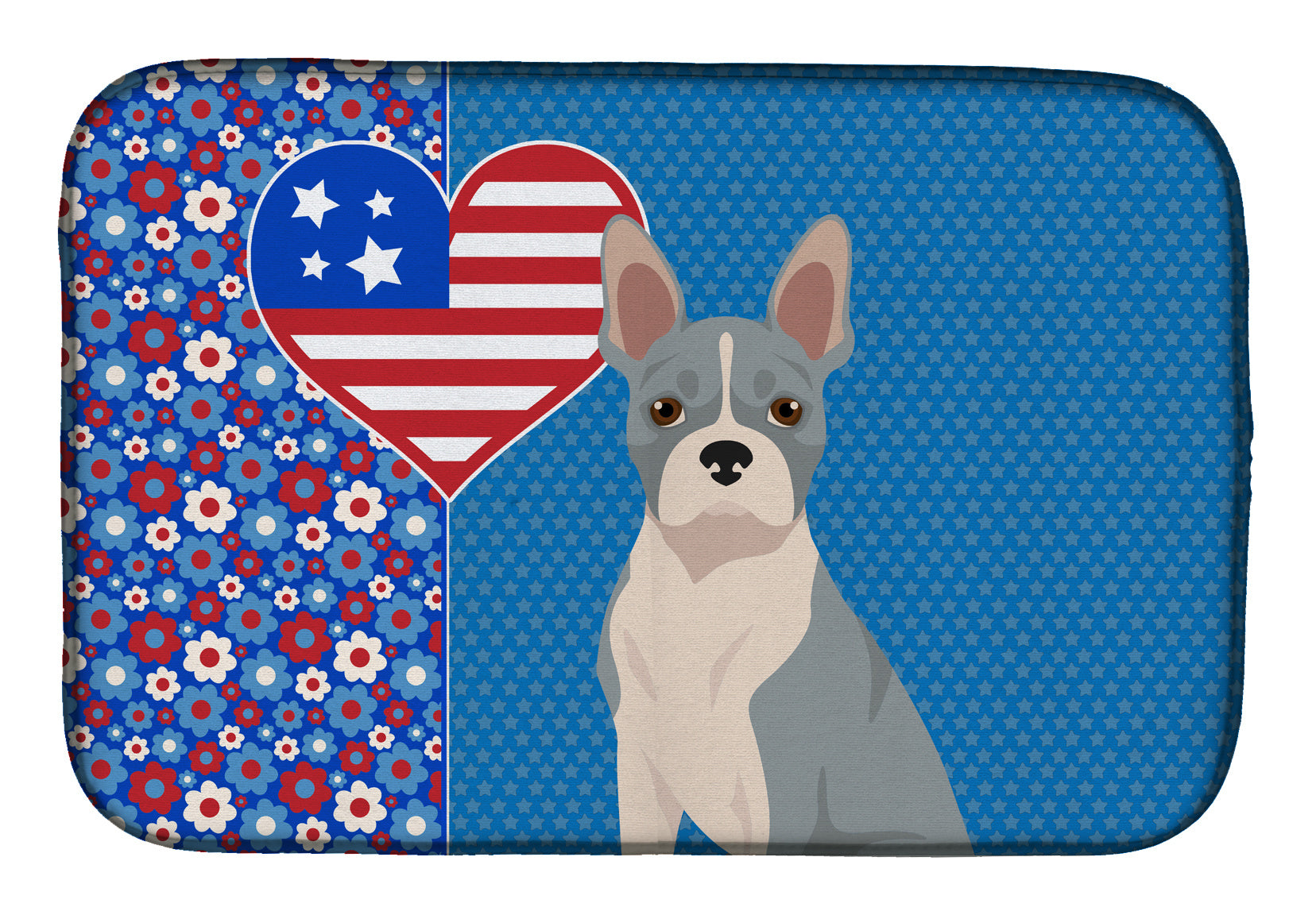 Blue Boston Terrier USA American Dish Drying Mat Absorbent Dish Drying Mat Pad for Kitchen Counter Dish Drainer Mat for Countertop, 14 x 21", Multicolor