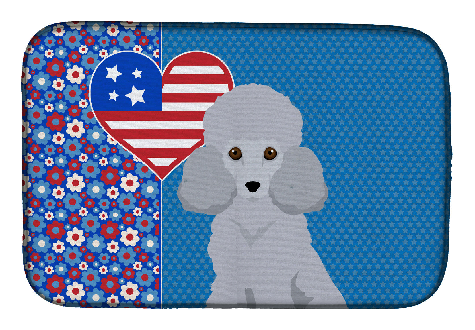 Toy Silver Poodle USA American Dish Drying Mat Absorbent Dish Drying Mat Pad for Kitchen Counter Dish Drainer Mat for Countertop, 14 x 21", Multicolor