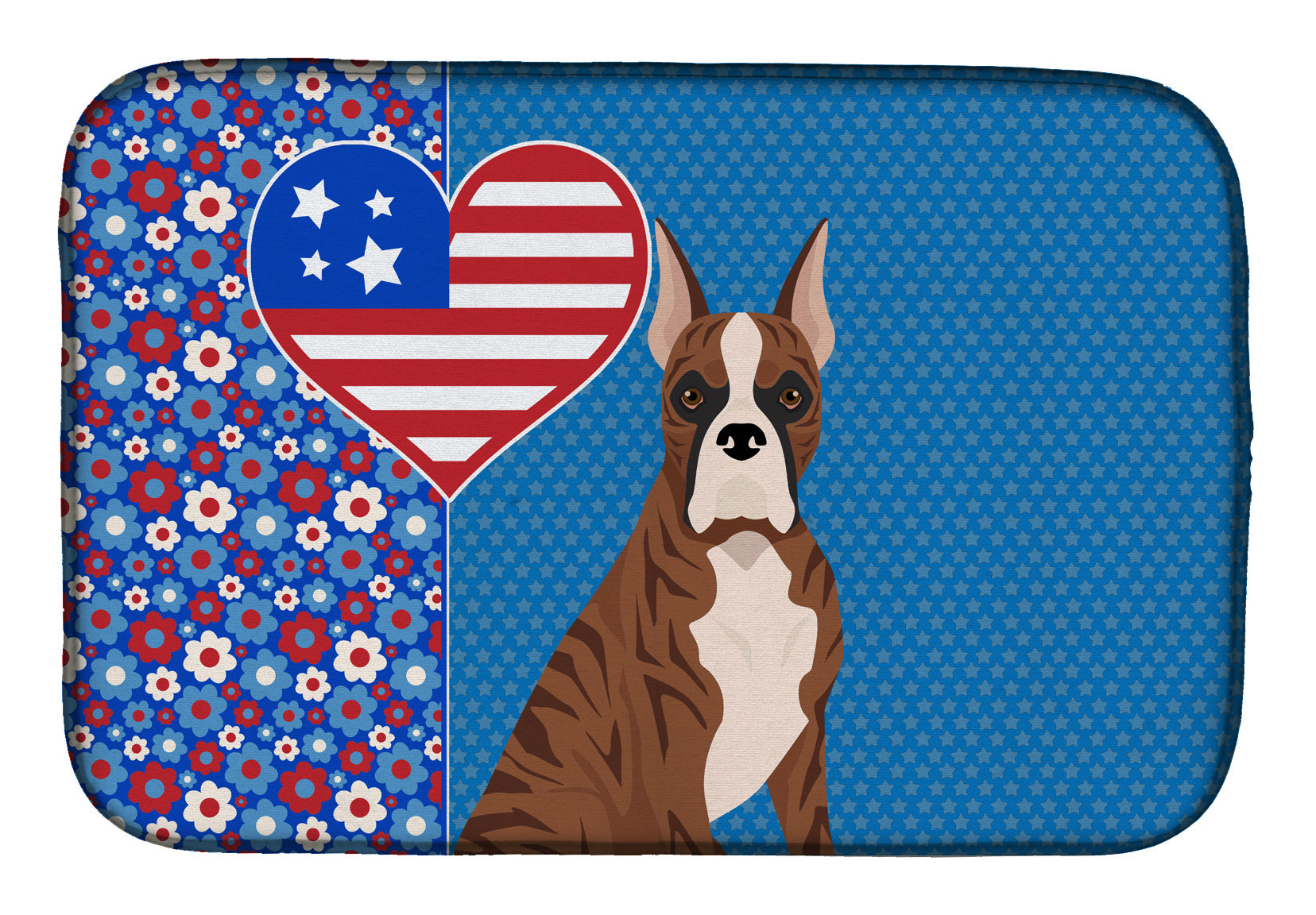 Red Brindle Boxer USA American Dish Drying Mat Absorbent Dish Drying Mat Pad for Kitchen Counter Dish Drainer Mat for Countertop, 14 x 21", Multicolor