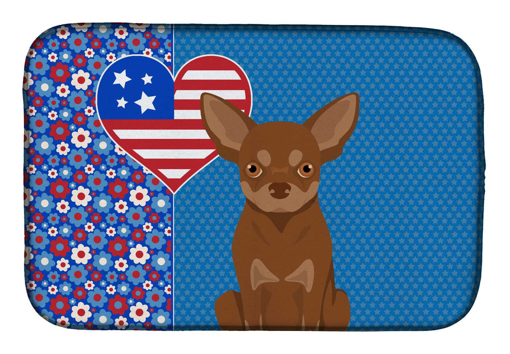 Chocolate and Tan Chihuahua USA American Dish Drying Mat Absorbent Dish Drying Mat Pad for Kitchen Counter Dish Drainer Mat for Countertop, 14 x 21", Multicolor