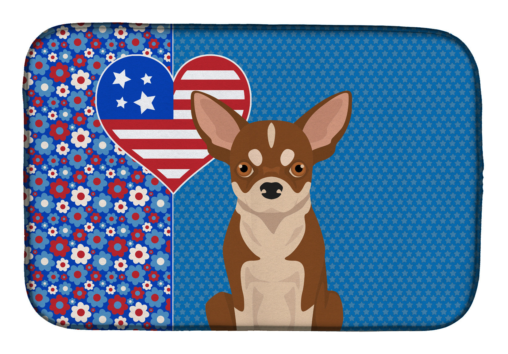 Red and White Chihuahua USA American Dish Drying Mat Absorbent Dish Drying Mat Pad for Kitchen Counter Dish Drainer Mat for Countertop, 14 x 21", Multicolor