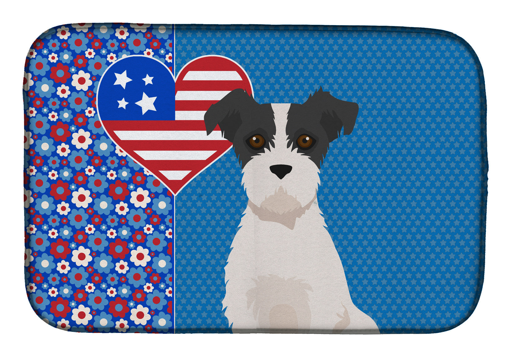 Black White Wirehair Jack Russell Terrier USA American Dish Drying Mat Absorbent Dish Drying Mat Pad for Kitchen Counter Dish Drainer Mat for Countertop, 14 x 21", Multicolor