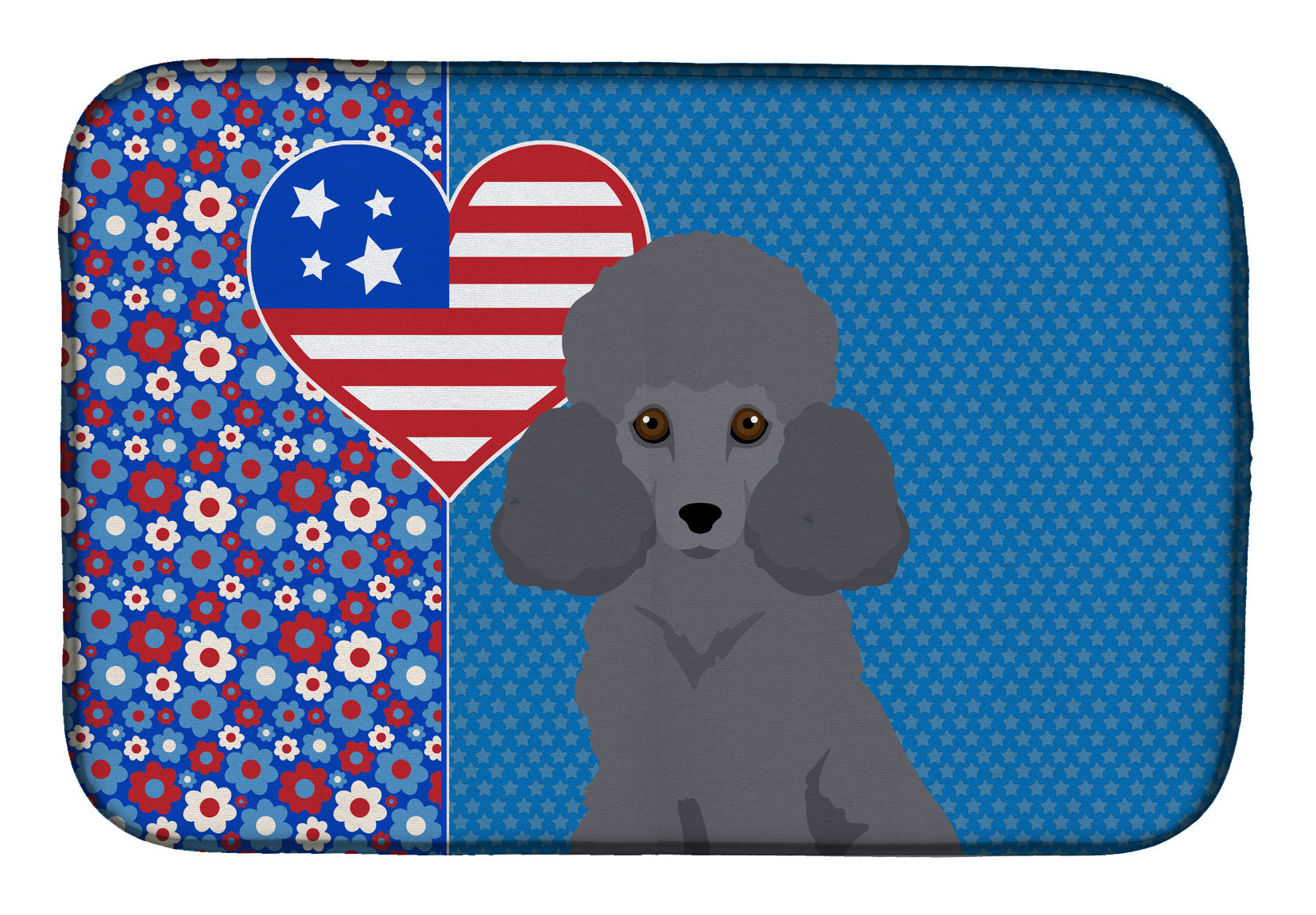 Toy Grey Poodle USA American Dish Drying Mat Absorbent Dish Drying Mat Pad for Kitchen Counter Dish Drainer Mat for Countertop, 14 x 21", Multicolor