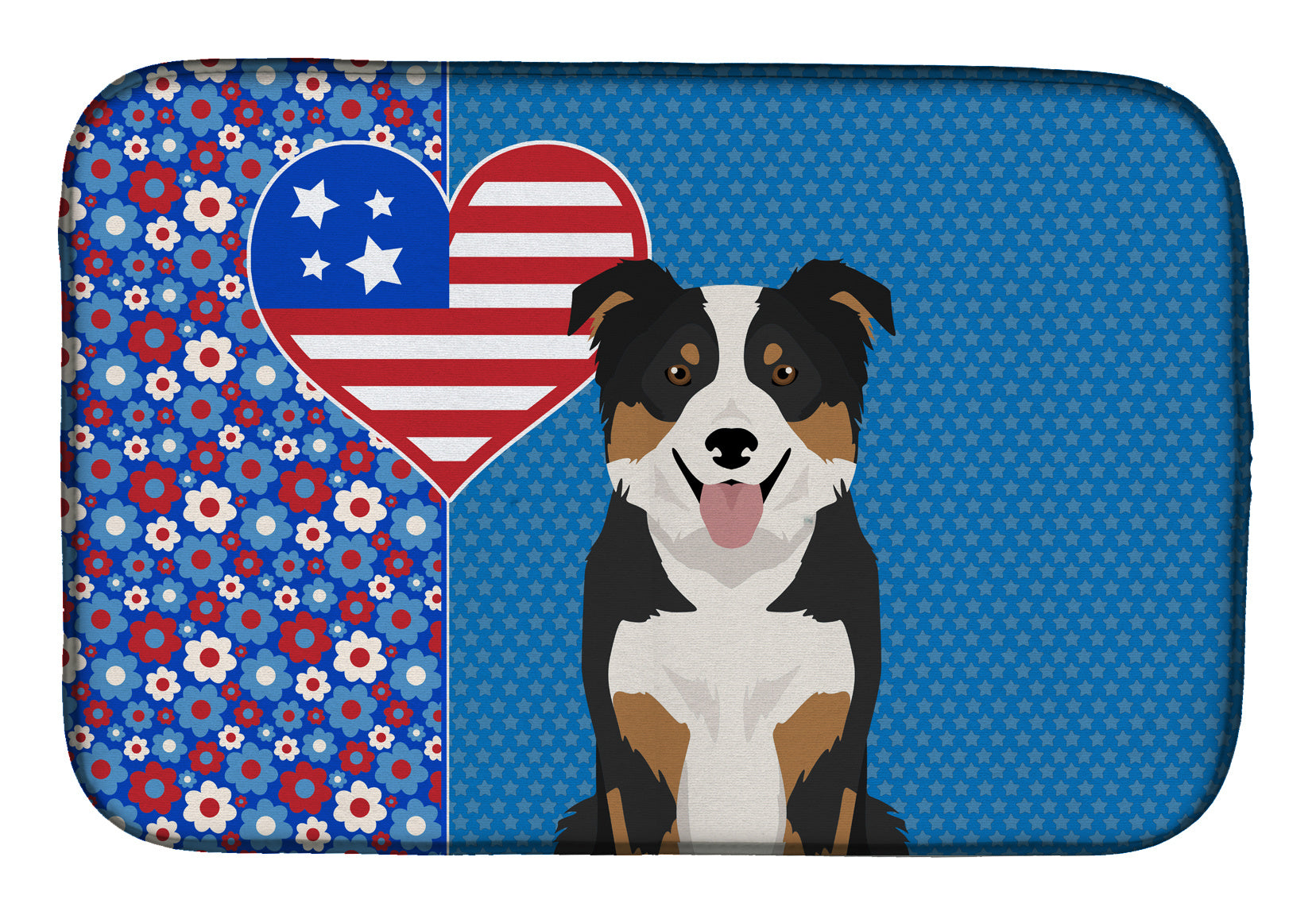 Tricolor Border Collie USA American Dish Drying Mat Absorbent Dish Drying Mat Pad for Kitchen Counter Dish Drainer Mat for Countertop, 14 x 21", Multicolor