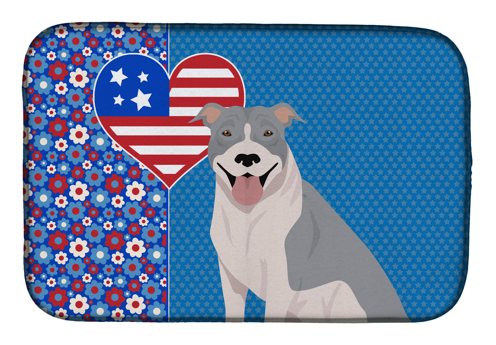 NEW Blue and White Pit Bull Terrier USA American Dish Drying Mat Absorbent Dish Drying Mat Pad for Kitchen Counter Dish Drainer Mat for Countertop, 14 x 21", Multicolor