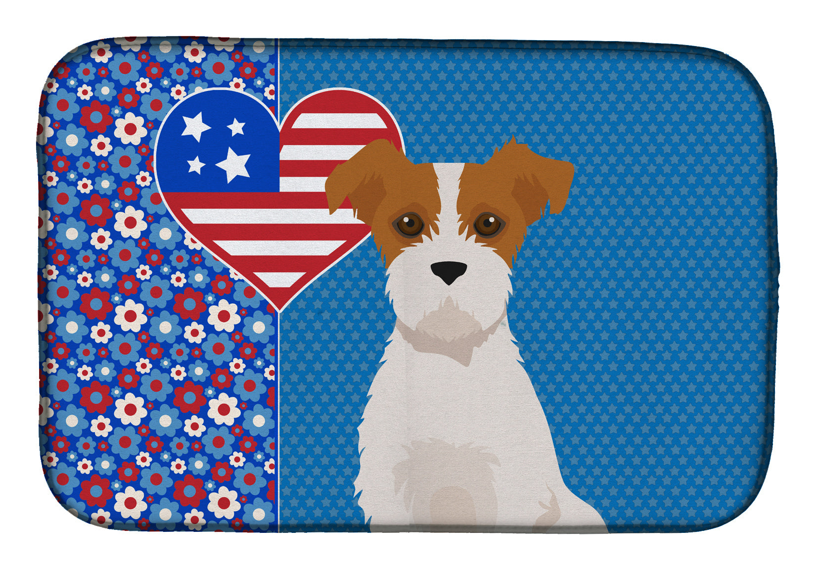 Brown White Wirehair Jack Russell Terrier USA American Dish Drying Mat Absorbent Dish Drying Mat Pad for Kitchen Counter Dish Drainer Mat for Countertop, 14 x 21", Multicolor