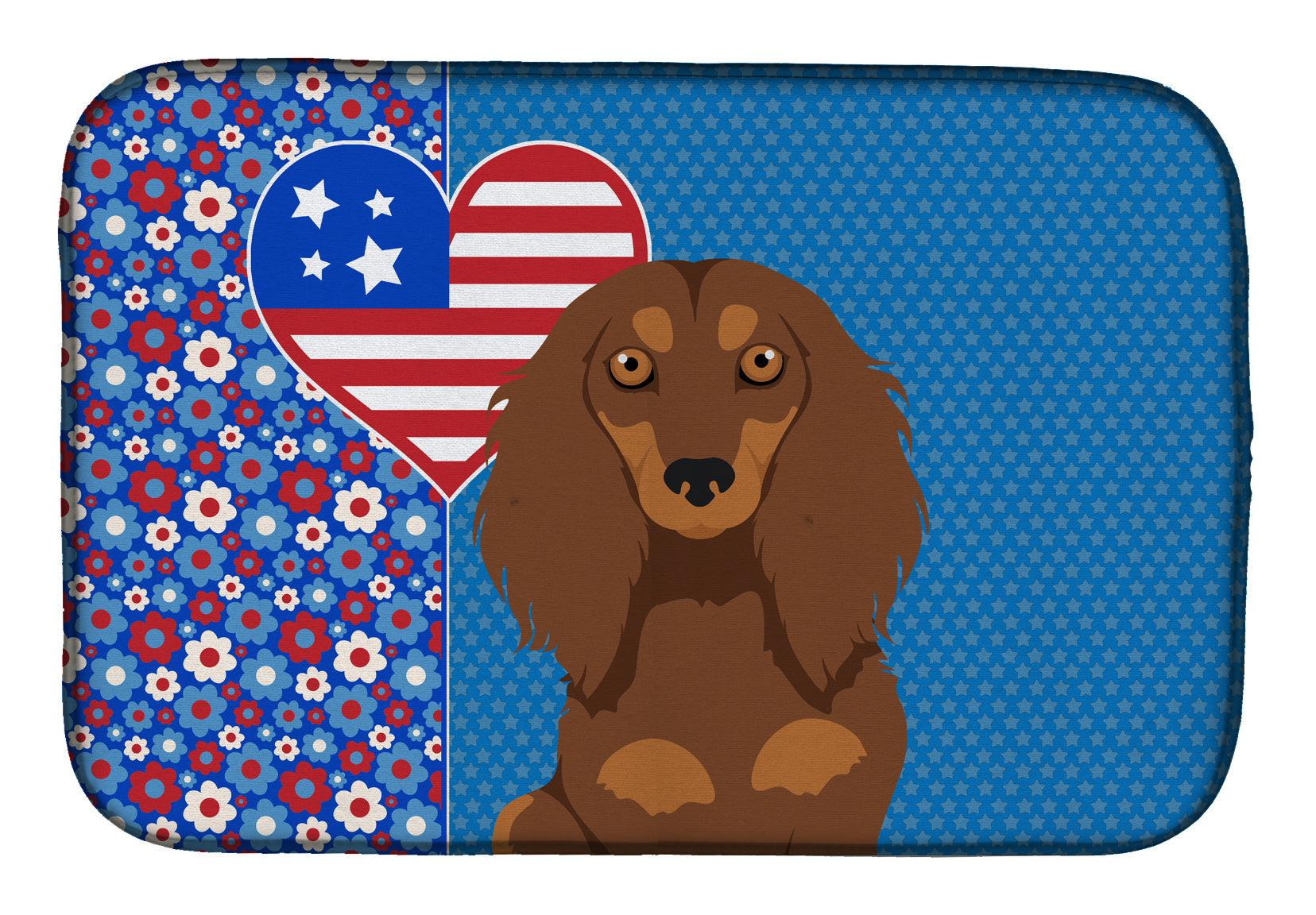 Longhair Chocolate and Tan Dachshund USA American Dish Drying Mat Absorbent Dish Drying Mat Pad for Kitchen Counter Dish Drainer Mat for Countertop, 14 x 21", Multicolor