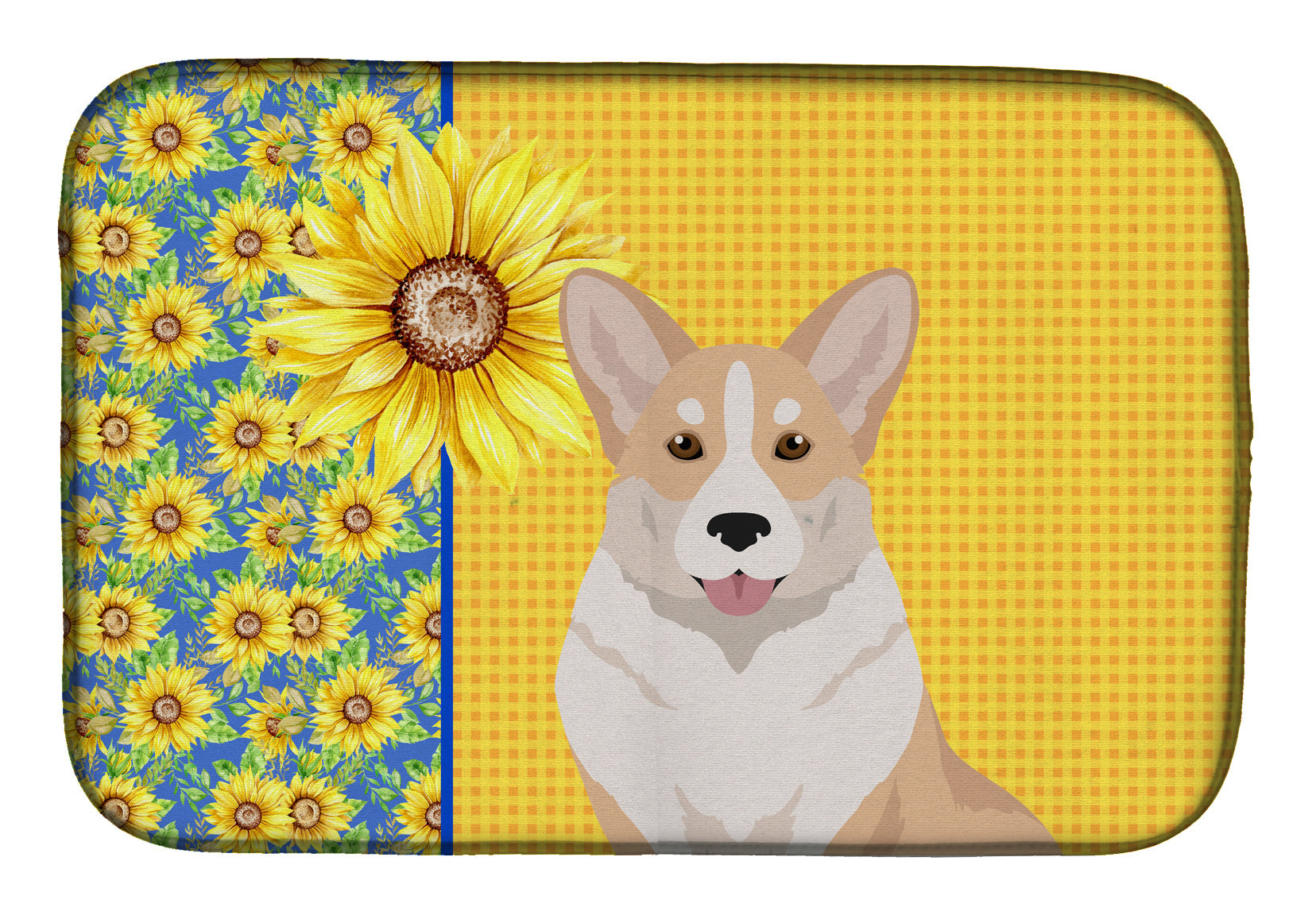 Summer Sunflowers Fawn Cardigan Corgi Dish Drying Mat Absorbent Dish Drying Mat Pad for Kitchen Counter Dish Drainer Mat for Countertop, 14 x 21", Multicolor