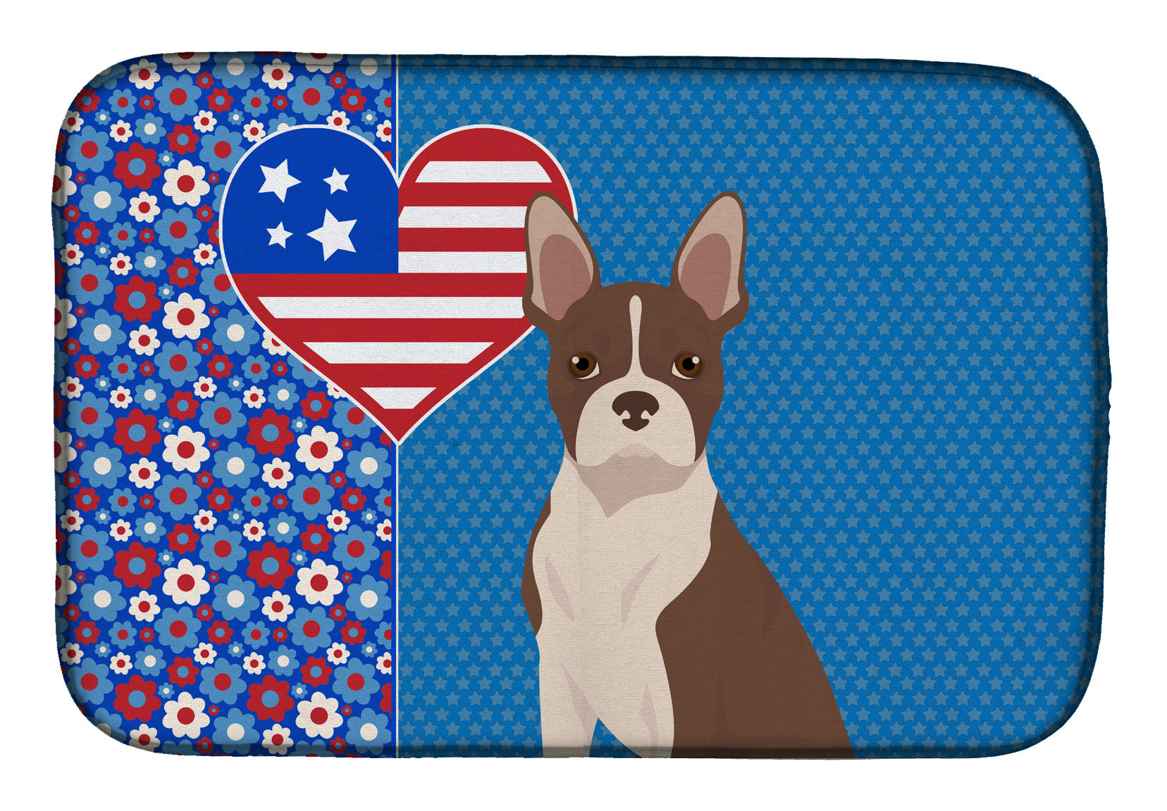 Red Boston Terrier USA American Dish Drying Mat Absorbent Dish Drying Mat Pad for Kitchen Counter Dish Drainer Mat for Countertop, 14 x 21", Multicolor