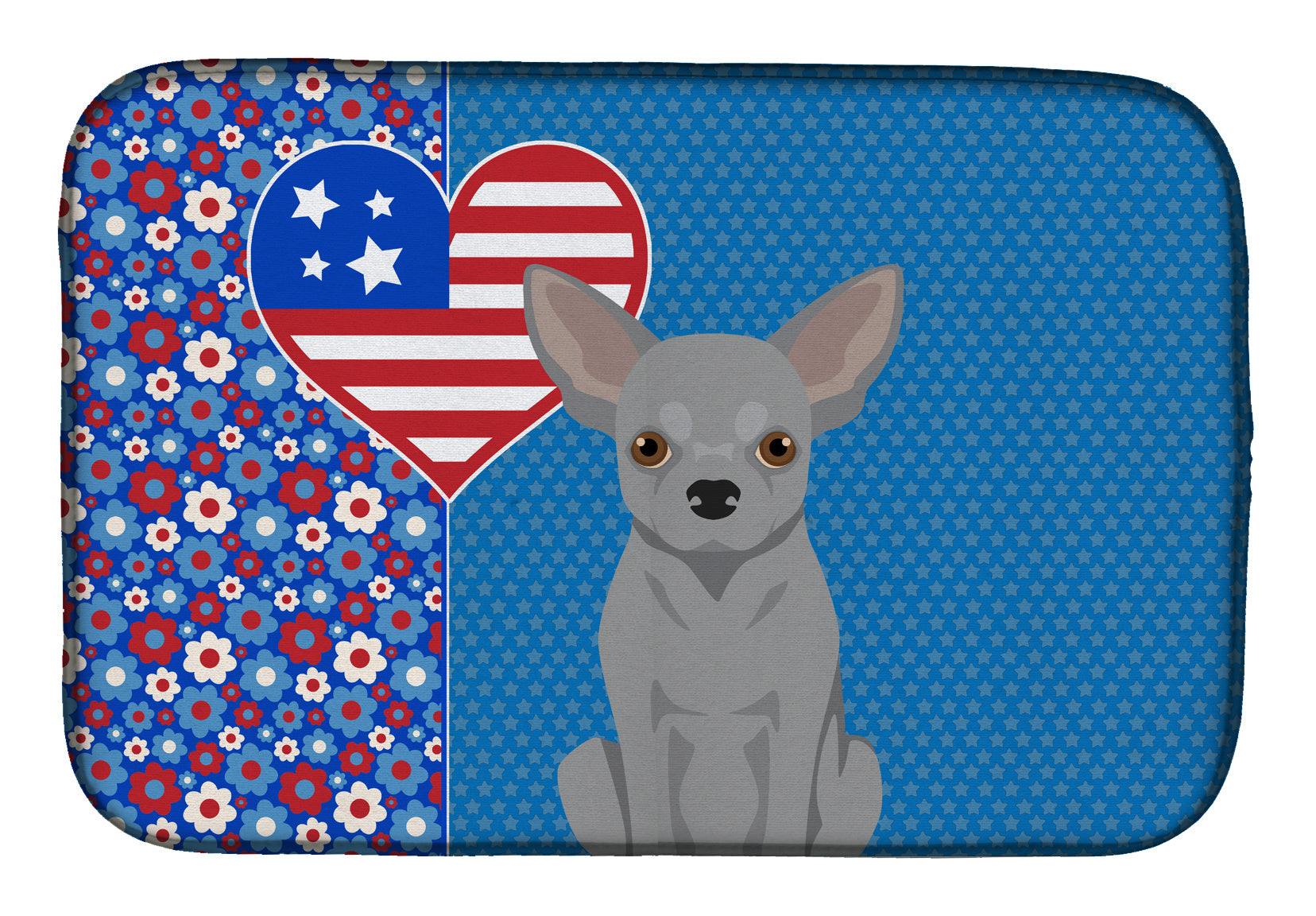 Silver Chihuahua USA American Dish Drying Mat Absorbent Dish Drying Mat Pad for Kitchen Counter Dish Drainer Mat for Countertop, 14 x 21", Multicolor