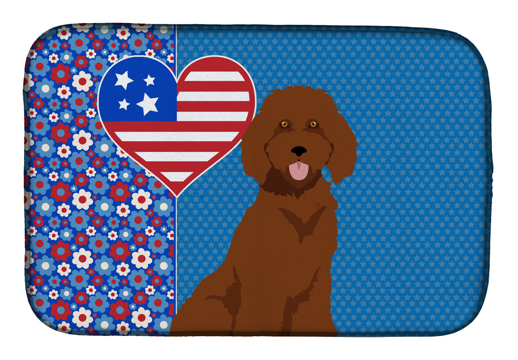 Standard Red Poodle USA American Dish Drying Mat Absorbent Dish Drying Mat Pad for Kitchen Counter Dish Drainer Mat for Countertop, 14 x 21", Multicolor