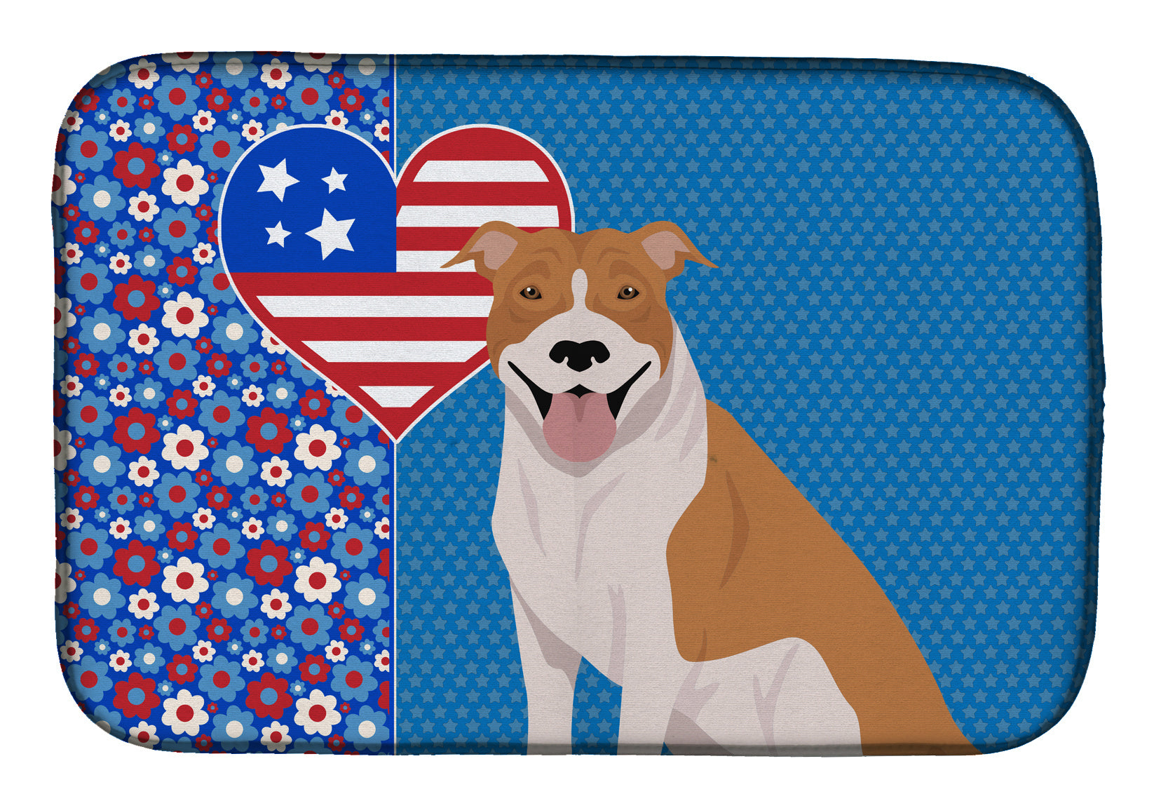 NEW Red and White Pit Bull Terrier USA American Dish Drying Mat Absorbent Dish Drying Mat Pad for Kitchen Counter Dish Drainer Mat for Countertop, 14 x 21", Multicolor