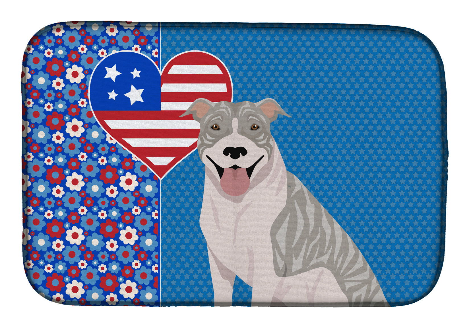 NEW Blue Brindle Pit Bull Terrier USA American Dish Drying Mat Absorbent Dish Drying Mat Pad for Kitchen Counter Dish Drainer Mat for Countertop, 14 x 21", Multicolor