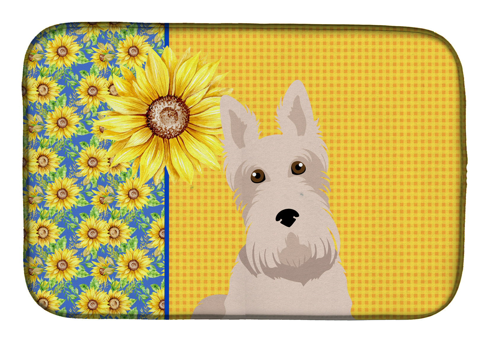 Summer Sunflowers Wheaten Scottish Terrier Dish Drying Mat Absorbent Dish Drying Mat Pad for Kitchen Counter Dish Drainer Mat for Countertop, 14 x 21", Multicolor