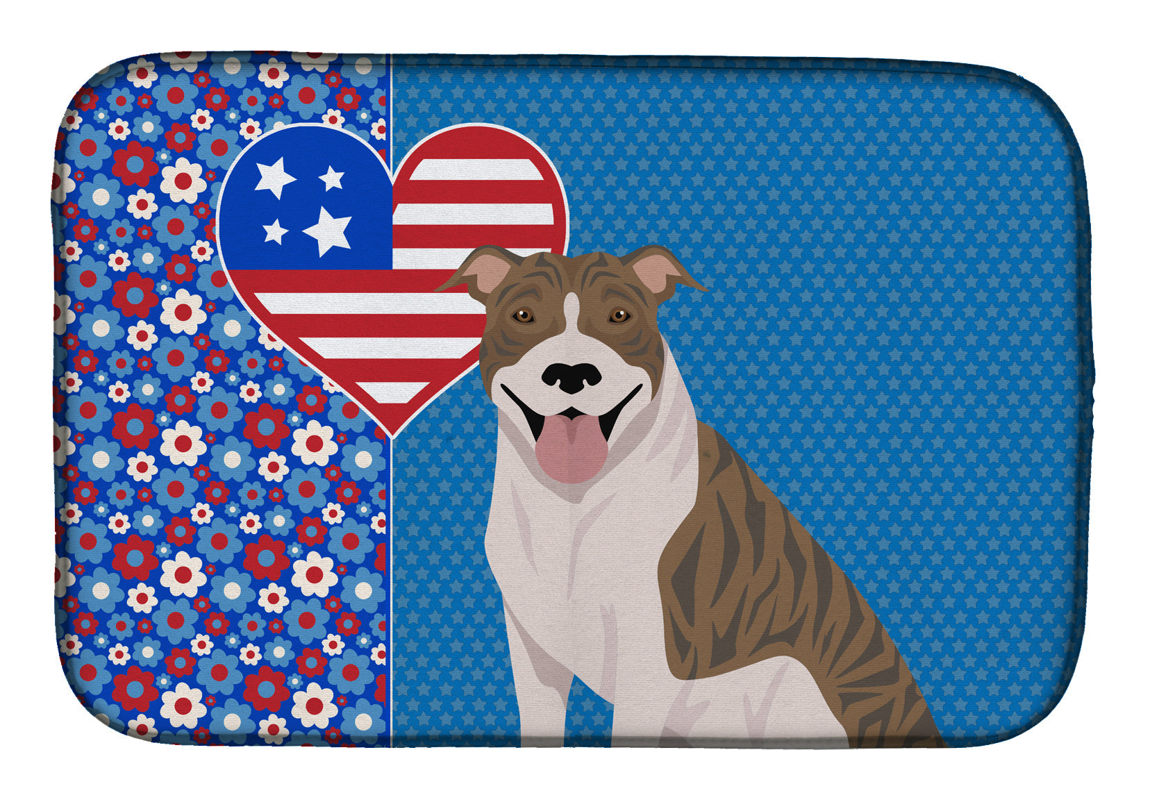 NEW Fawn Brindle Pit Bull Terrier USA American Dish Drying Mat Absorbent Dish Drying Mat Pad for Kitchen Counter Dish Drainer Mat for Countertop, 14 x 21", Multicolor