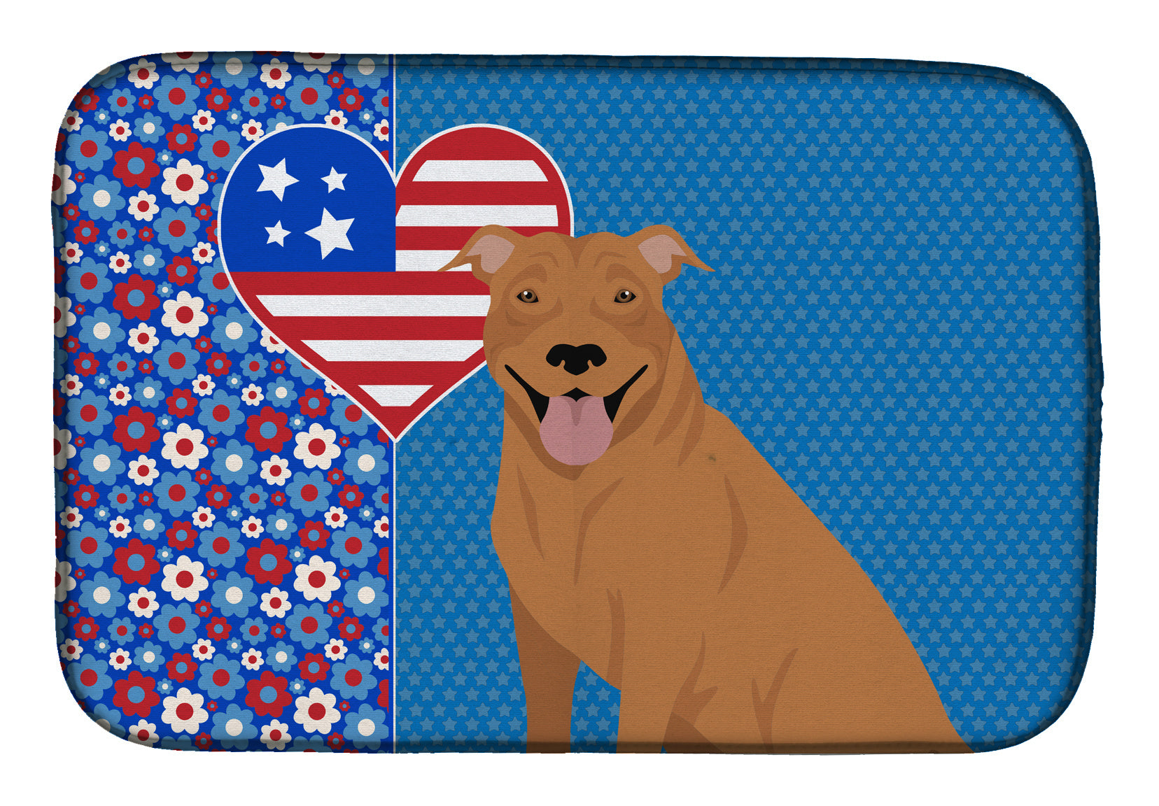 NEW Red Pit Bull Terrier USA American Dish Drying Mat Absorbent Dish Drying Mat Pad for Kitchen Counter Dish Drainer Mat for Countertop, 14 x 21", Multicolor