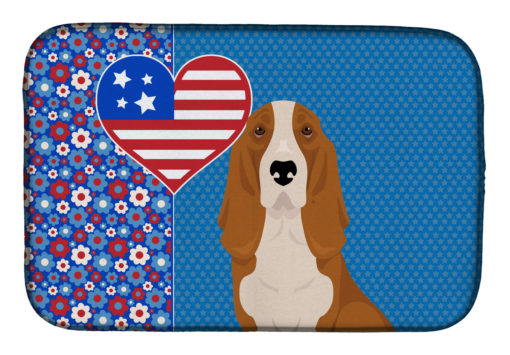 Red and White Tricolor Basset Hound USA American Dish Drying Mat Absorbent Dish Drying Mat Pad for Kitchen Counter Dish Drainer Mat for Countertop, 14 x 21", Multicolor