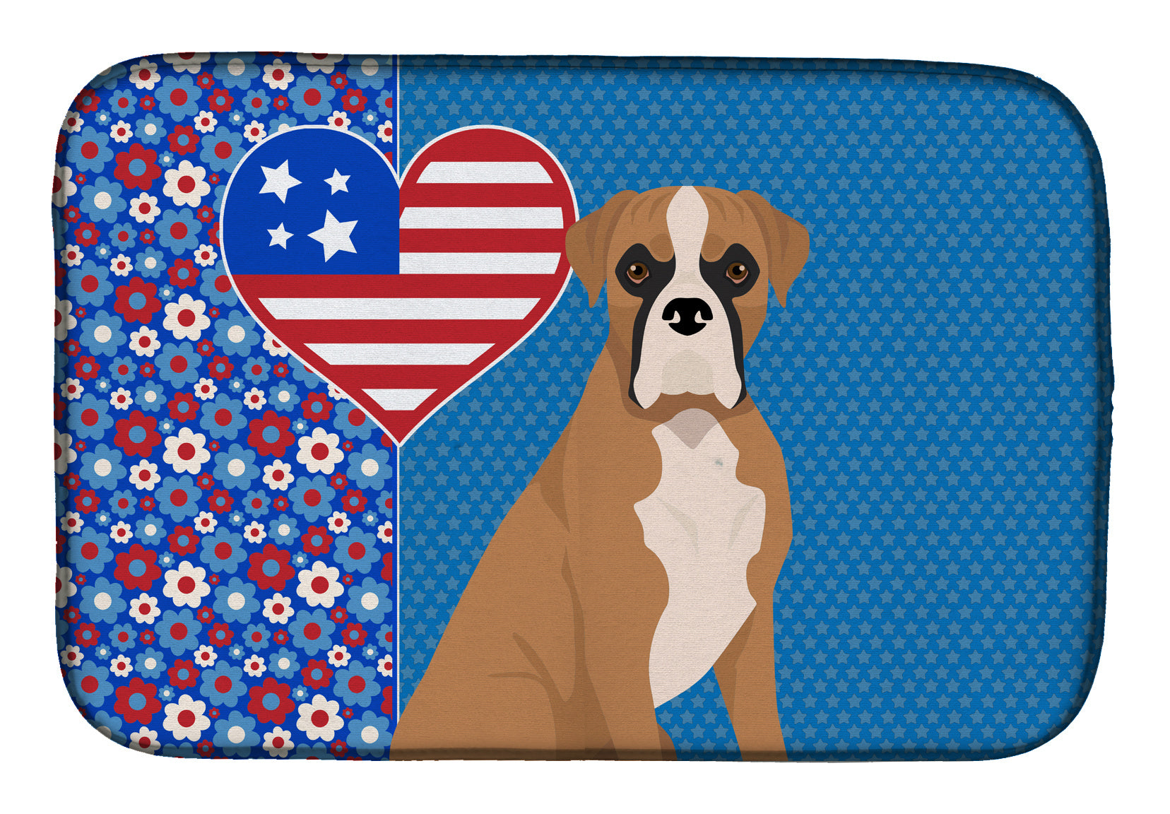 Natural Eared Fawn Boxer USA American Dish Drying Mat Absorbent Dish Drying Mat Pad for Kitchen Counter Dish Drainer Mat for Countertop, 14 x 21", Multicolor