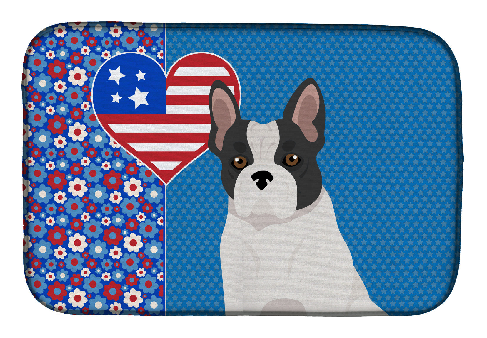 Black and White French Bulldog USA American Dish Drying Mat Absorbent Dish Drying Mat Pad for Kitchen Counter Dish Drainer Mat for Countertop, 14 x 21", Multicolor