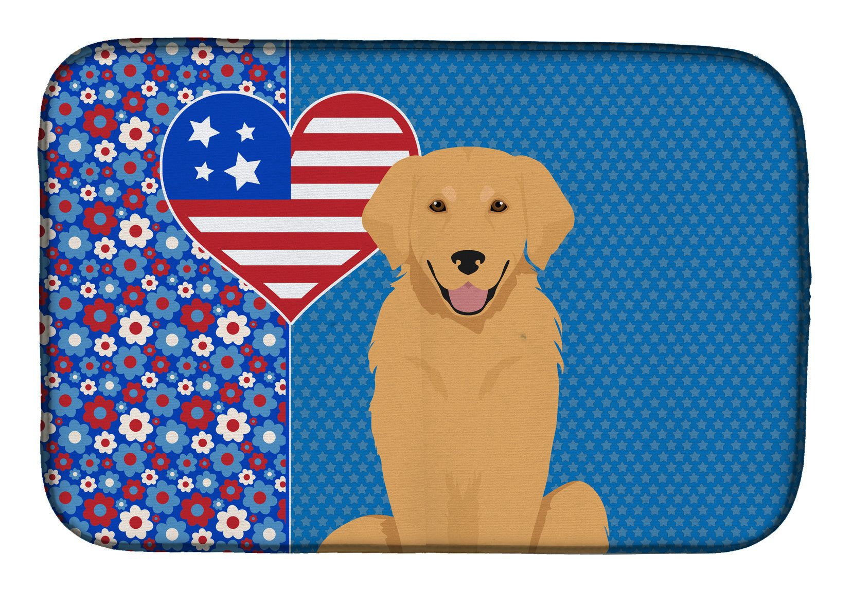 Gold Golden Retriever USA American Dish Drying Mat Absorbent Dish Drying Mat Pad for Kitchen Counter Dish Drainer Mat for Countertop, 14 x 21", Multicolor