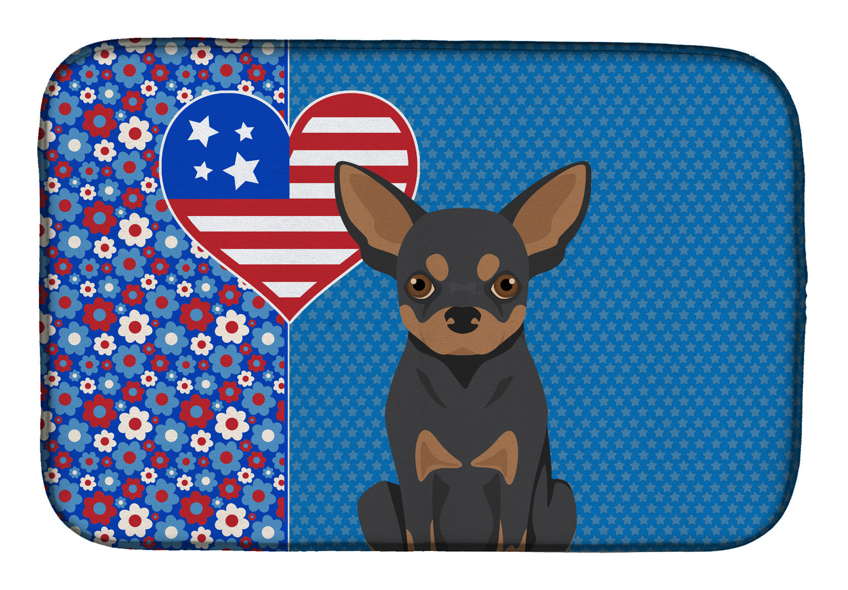 Black and Tan Chihuahua USA American Dish Drying Mat Absorbent Dish Drying Mat Pad for Kitchen Counter Dish Drainer Mat for Countertop, 14 x 21", Multicolor