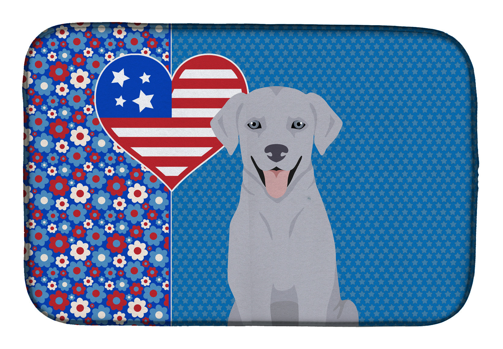 Silver Labrador Retriever USA American Dish Drying Mat Absorbent Dish Drying Mat Pad for Kitchen Counter Dish Drainer Mat for Countertop, 14 x 21", Multicolor